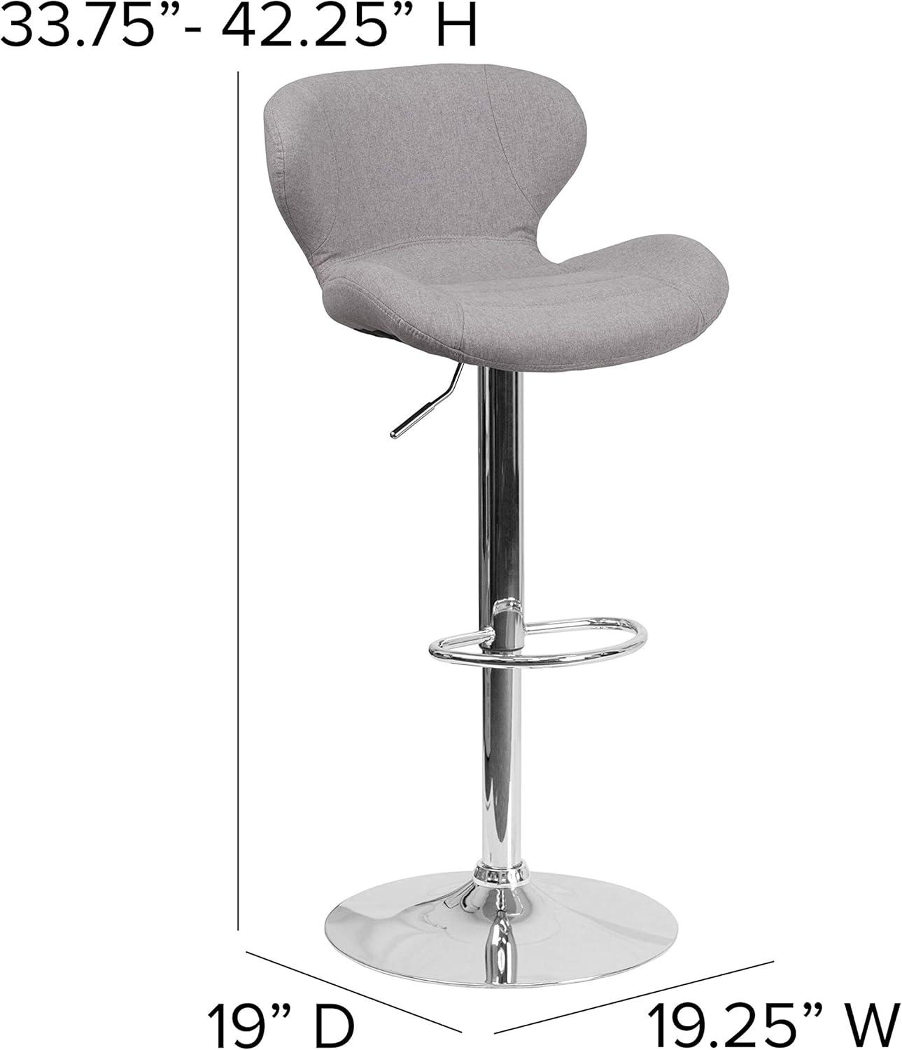 Merrick Lane Adjustable Height Barstool Contemporary Bar Height Stool with Curved Back and Metal Base with Footrest