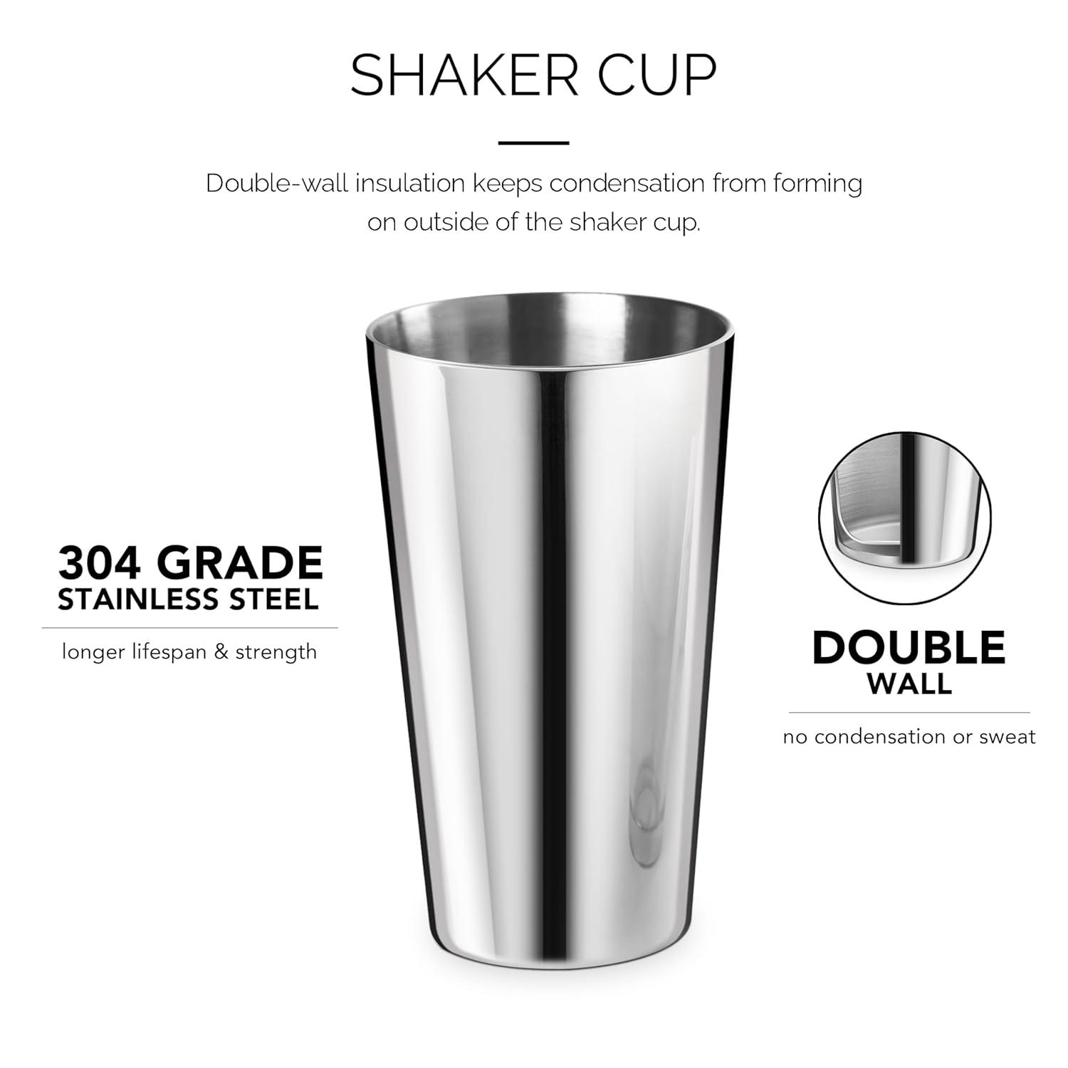 Final Touch Double Wall Boston Shaker with Silicone Seal and Measurements