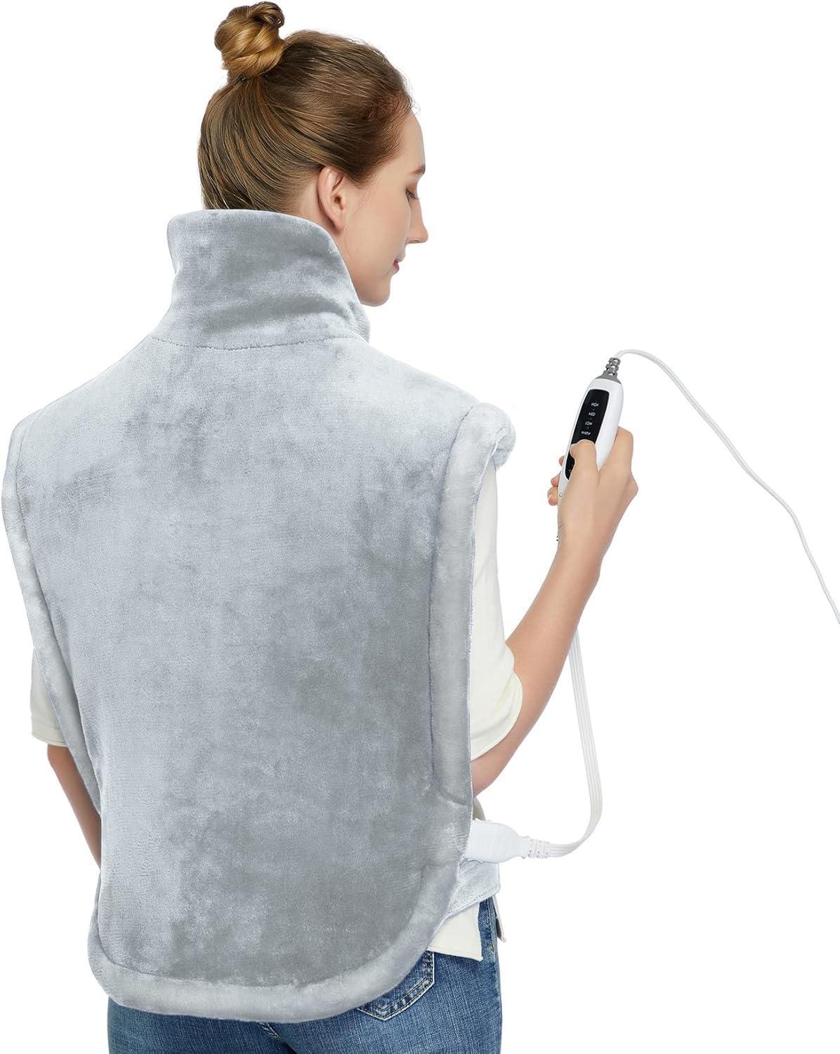 Large Heating Pad for Neck and Shoulders Back Pain Relief, Weighted Electric Heating Pads with Auto Shut Off, FullHeat Pad, Fast Heating and 4 Heat Settings (Grey, 33"x22")