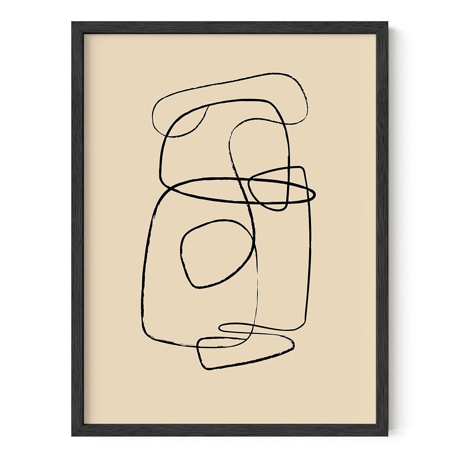 Scandinavian Wall Art Circles Line Art Wall Decor - by Haus and Hues | Neutral Wall Art Minimalist Abstract Art Mid Century Wall Decor Minimalist Wall Decor Neutral Artwrk for Walls UNFRAMED 12"X16"