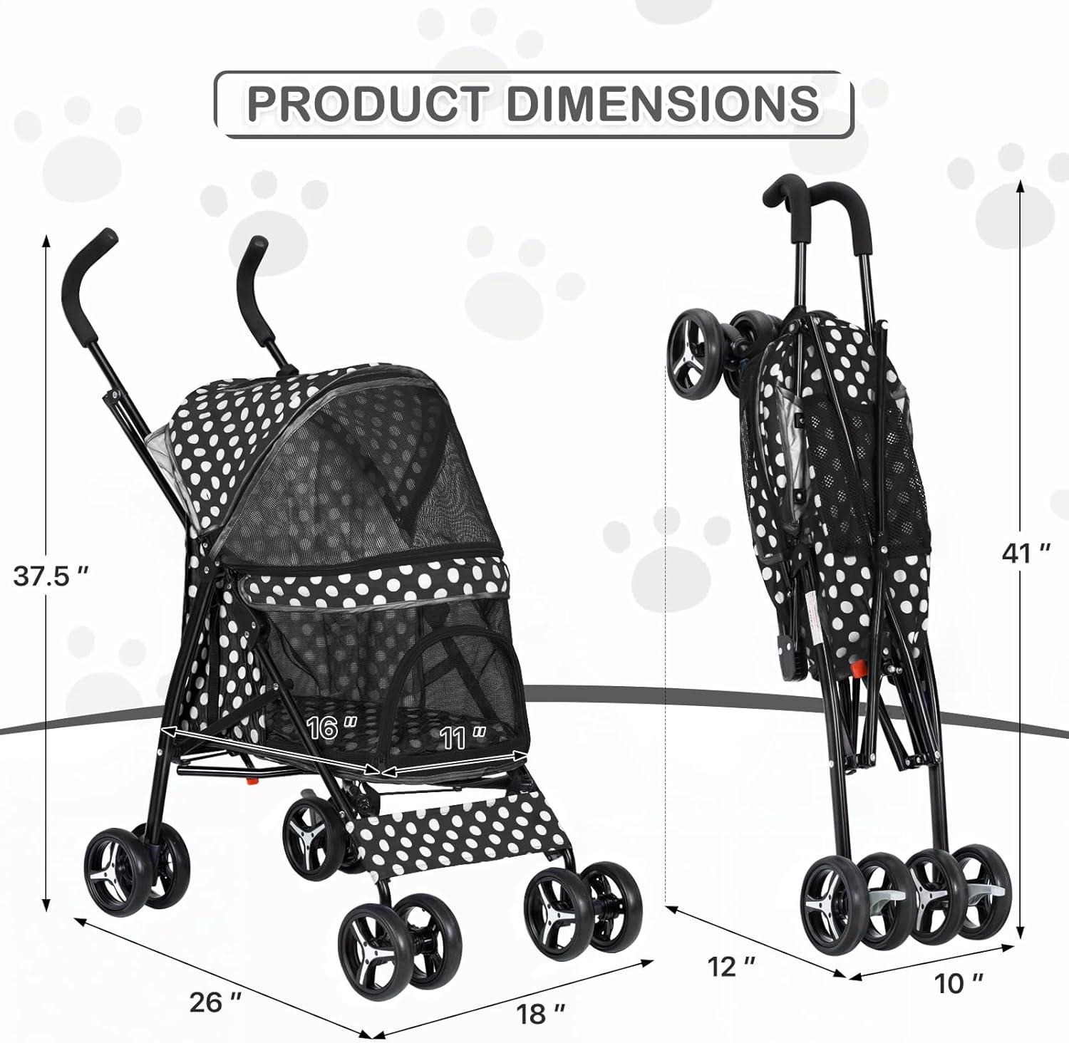 Pet Stoller Dog Cat Stoller Comfortable Lightweight Stroller With Adjustable Canopy