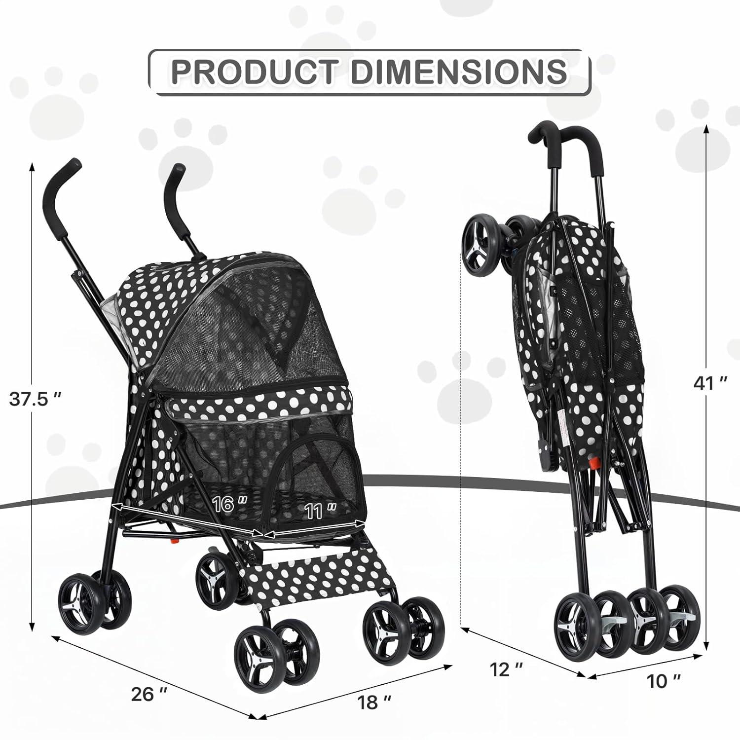Pet Stoller Dog Cat Stoller Comfortable Lightweight Stroller With Adjustable Canopy