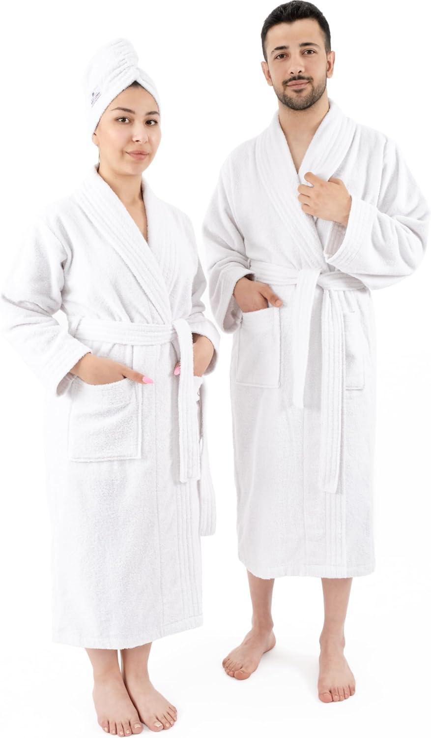 Eider & Ivory™ 100% Cotton Turkish Bathrobes, Soft Absorbent Lightweight Unisex Couple Robes