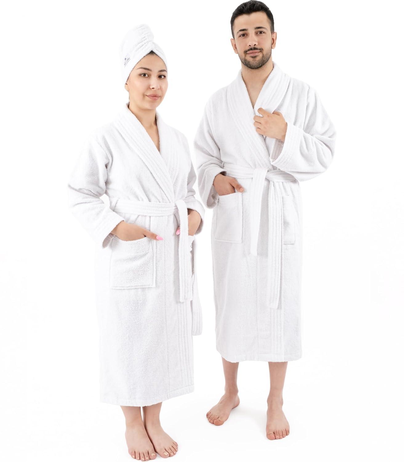 Eider & Ivory™ 100% Cotton Turkish Bathrobes, Soft Absorbent Lightweight Unisex Couple Robes