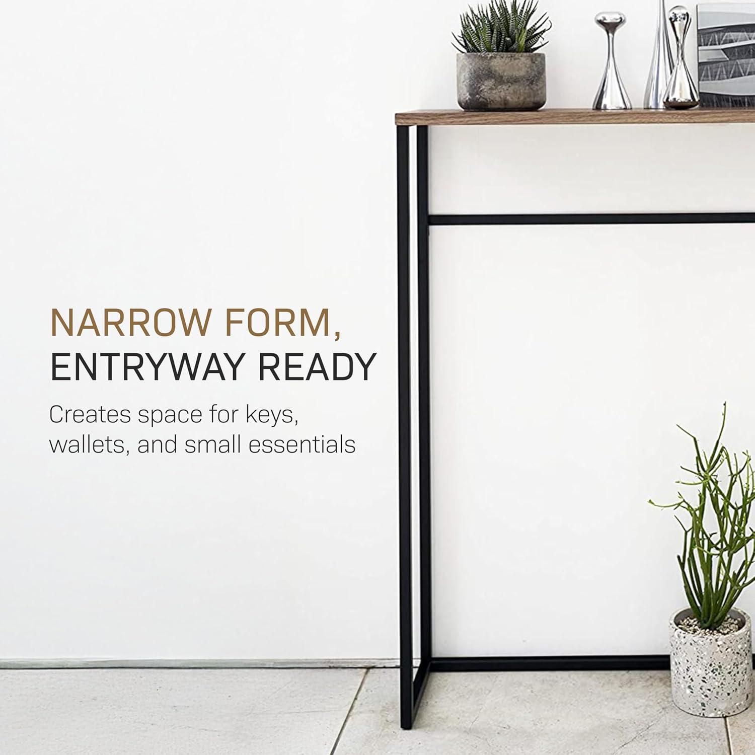 Yamazaki Home Tower Modern Slim Console Table, Metal And Wood Skinny Hallway Table, 32" - Steel