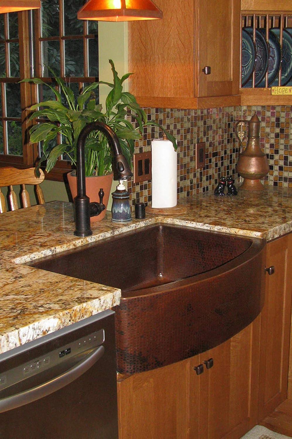 33" Hammered Copper Rounded Apron Front Single Basin Kitchen Sink