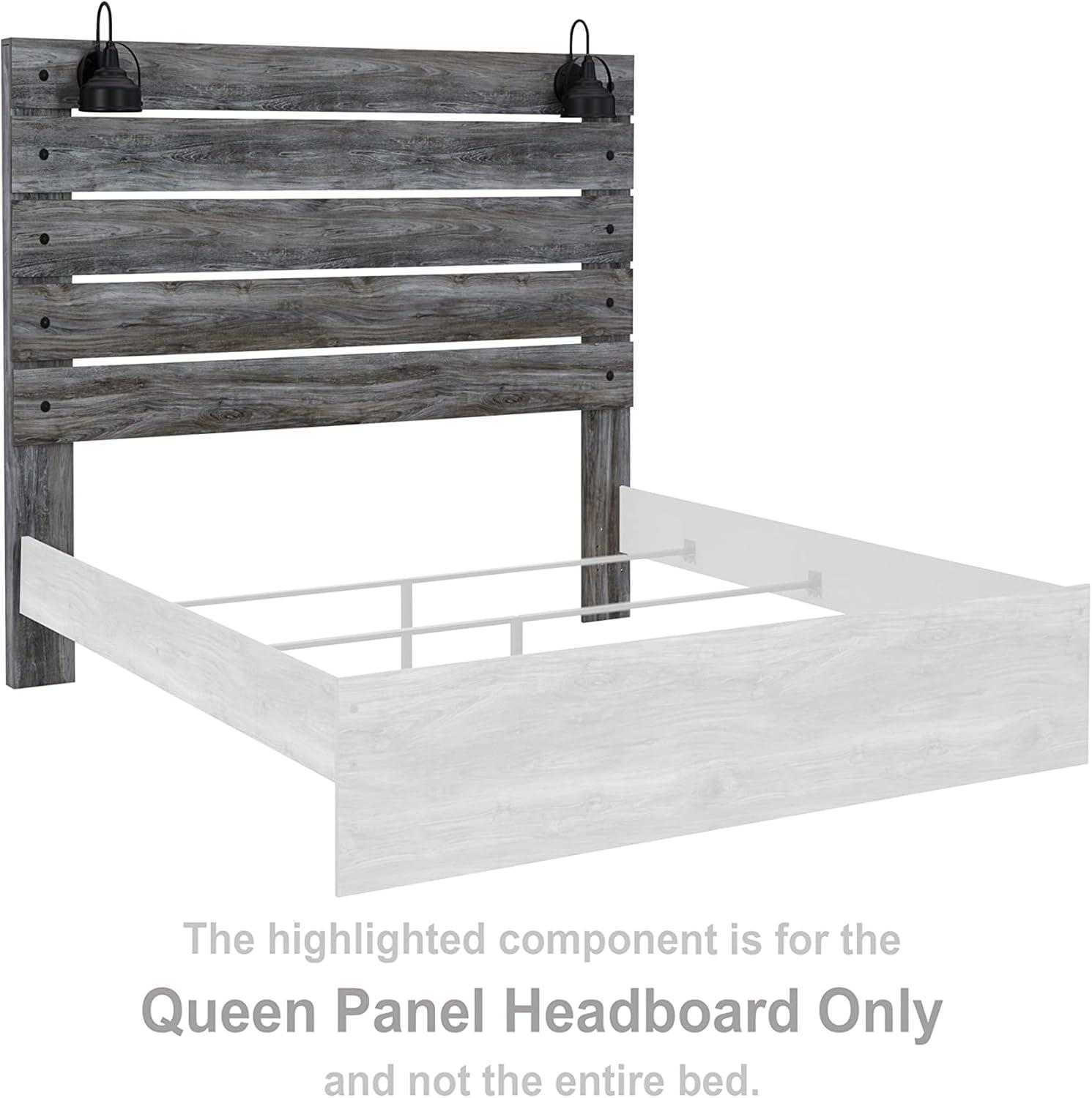 Gray Driftwood Queen Panel Bed with Sconce Lights