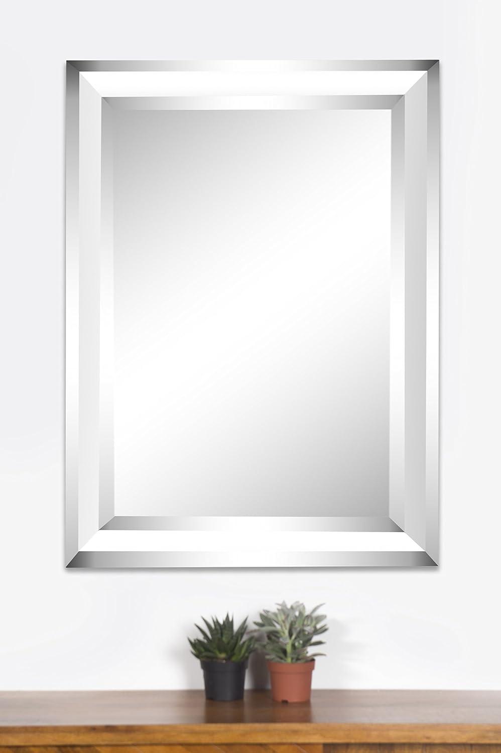 Large Silver Rectangular Frameless Vanity Mirror