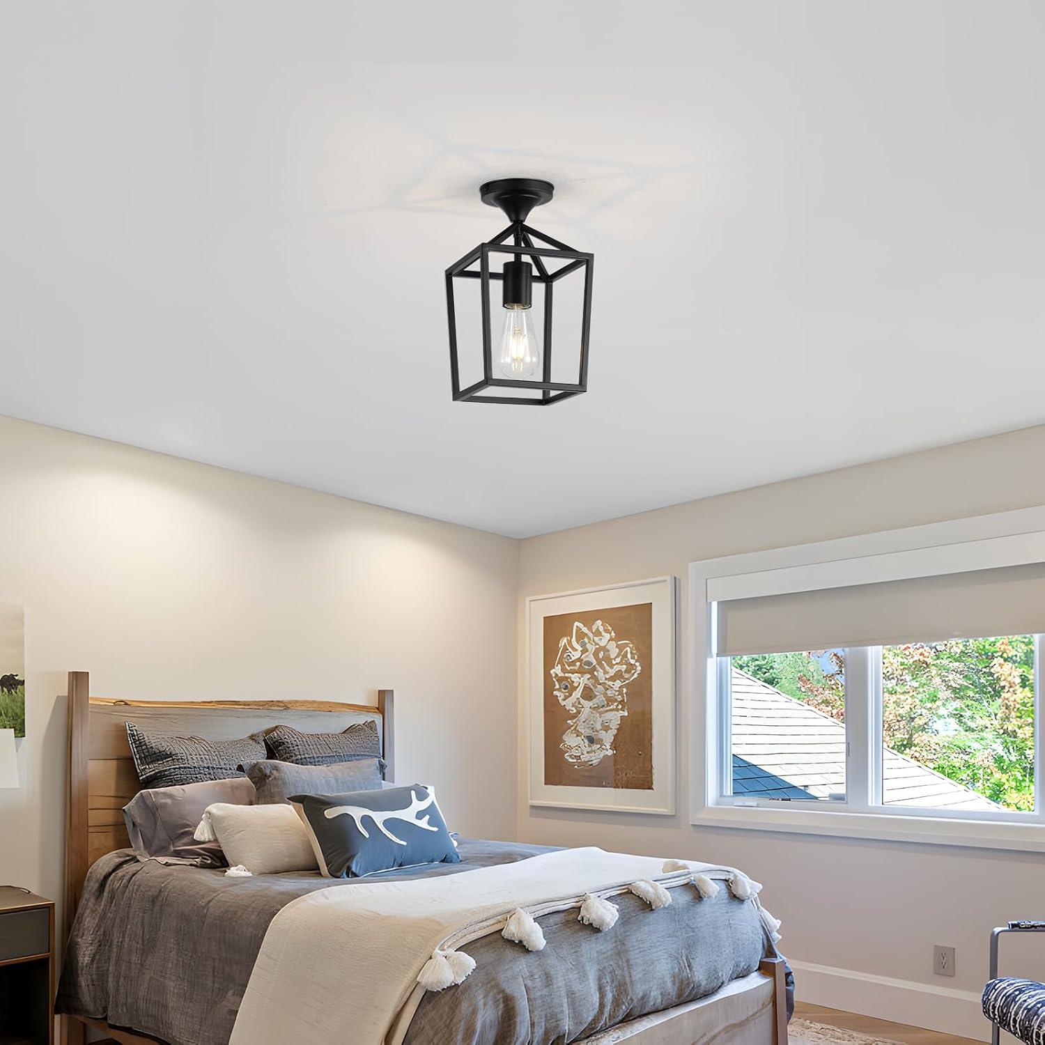 Black Metal Farmhouse Semi Flush Mount Ceiling Light Set