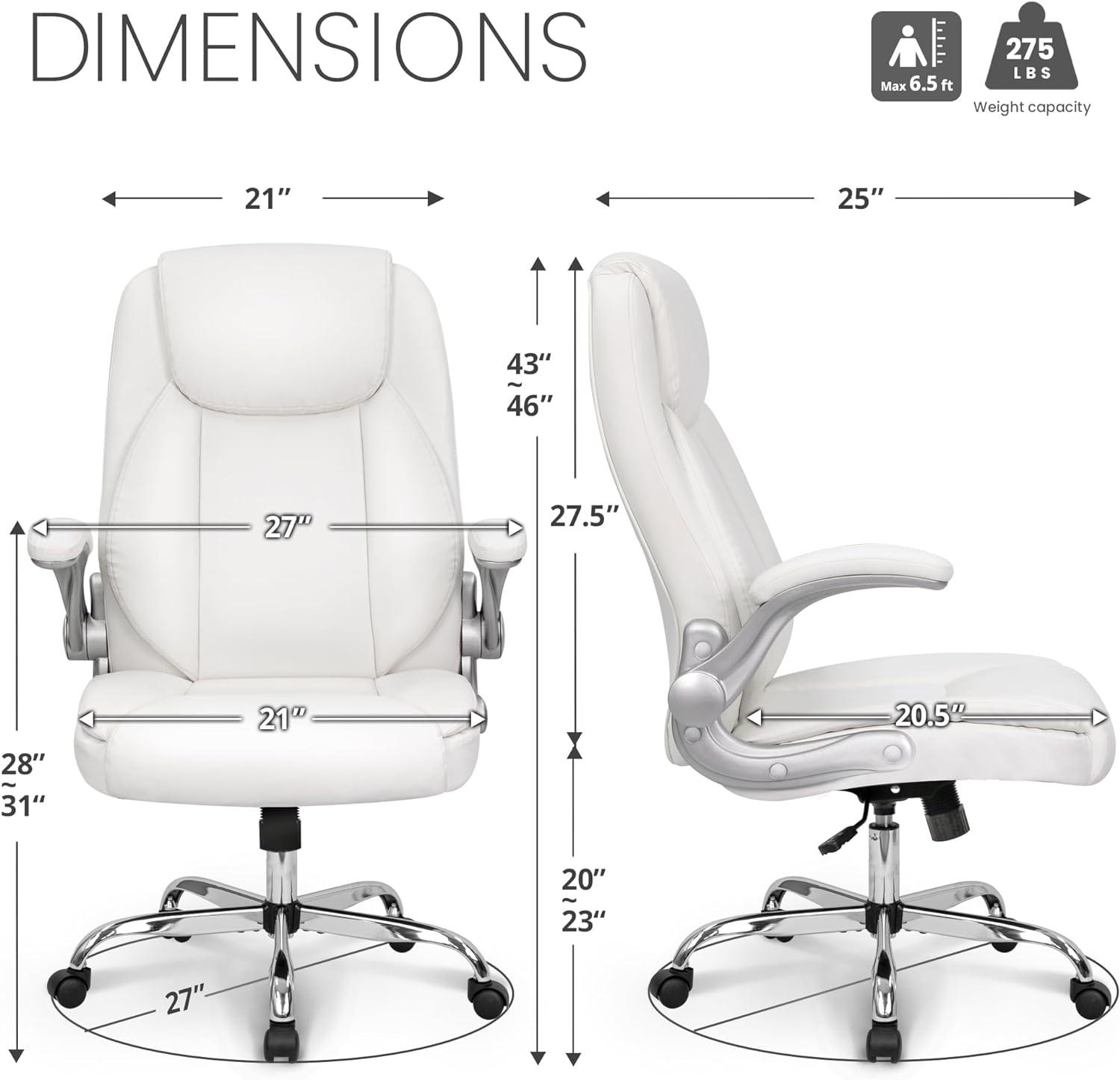 NEO CHAIR executive office chair cushioned ergonomic back support flip-up armrest, White