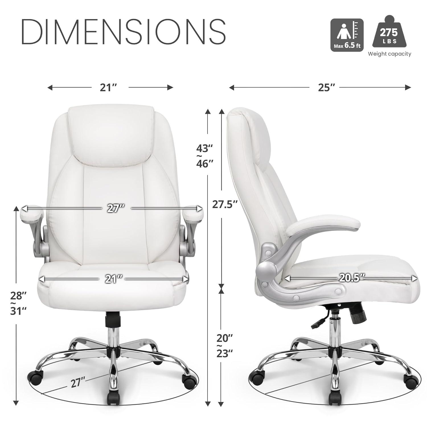 Neo Chair executive office chair cushioned 8 Hours Comfort, Heavy Duty Design, ergonomic back support flip-up armrest, White
