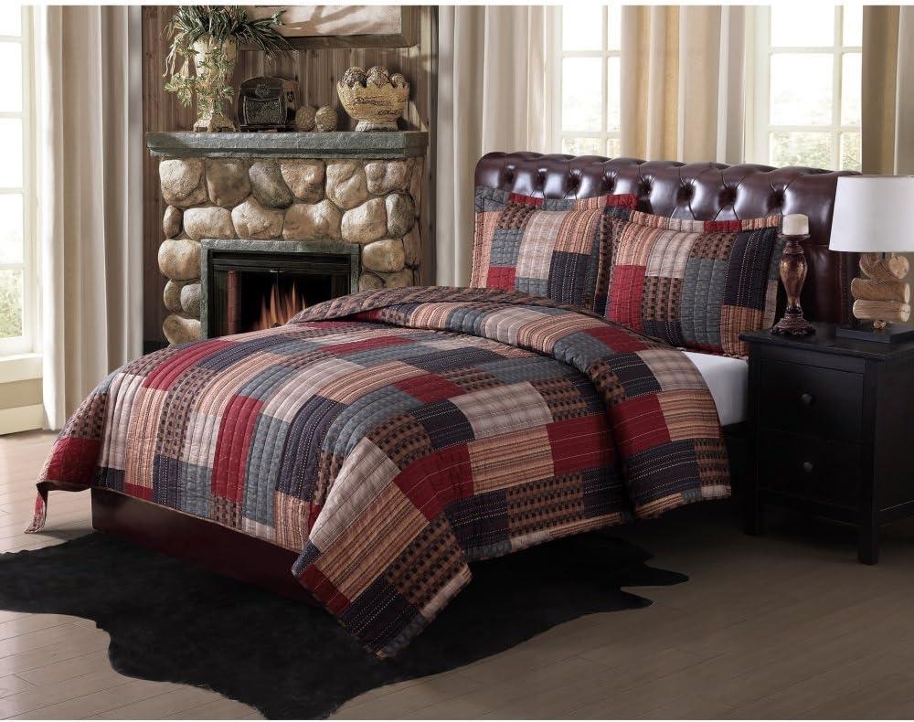 2pc Twin Gunnison Quilt Set Red/Assorted Grays - Style 212