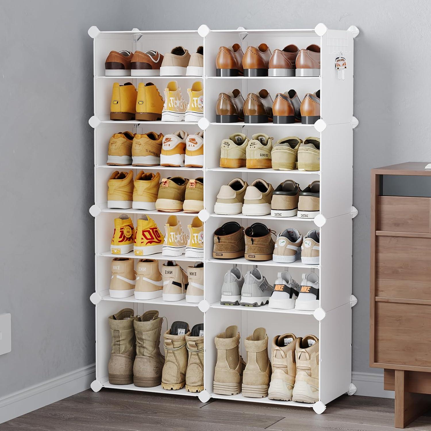 Shoe Rack, 8 Tier Shoe Storage Cabinet with Door, 32 Pair Shoe Organizer Shelves for Closet Hallway Bedroom Entryway, White