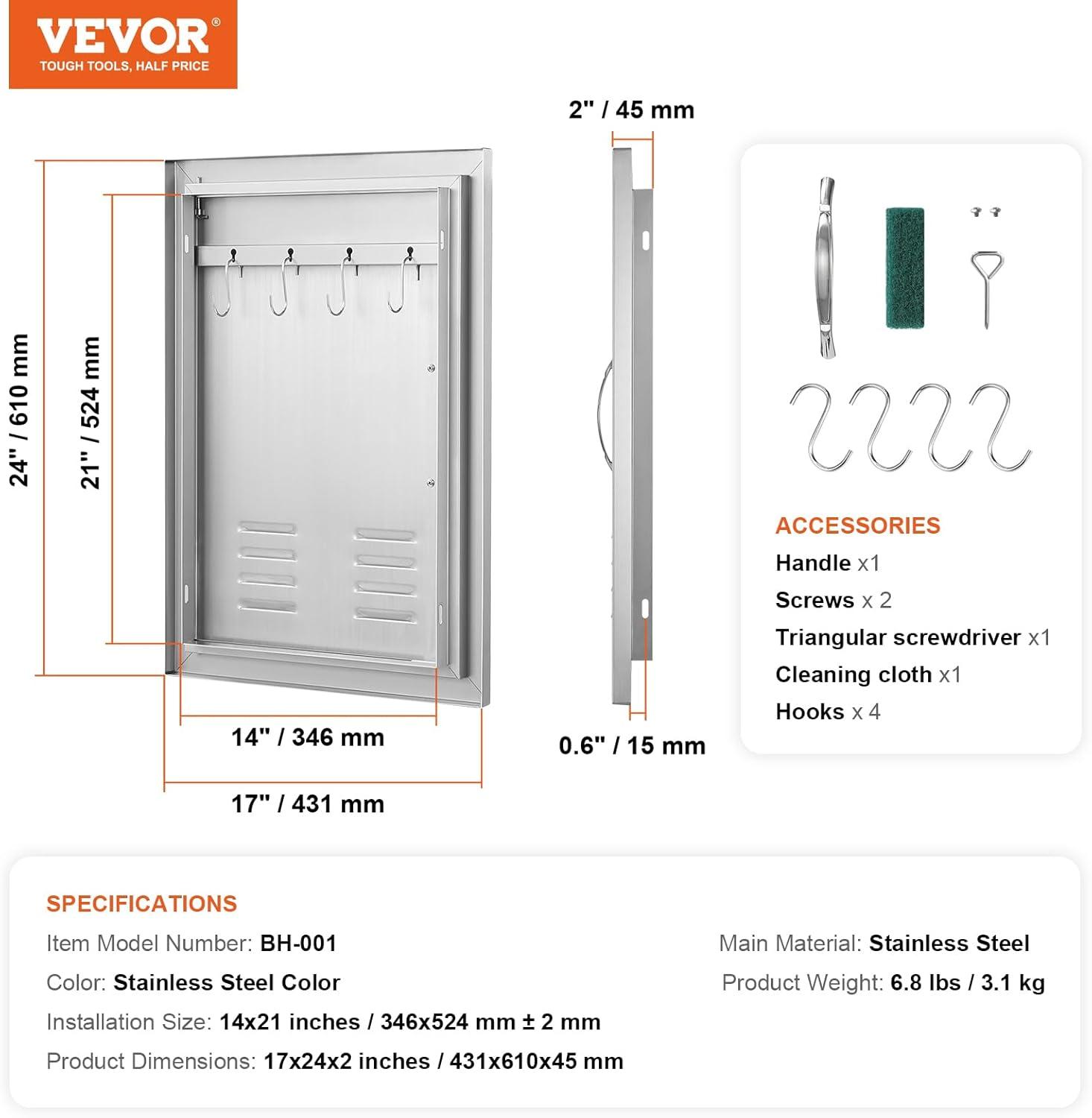 Stainless Steel Outdoor Kitchen BBQ Access Door with Handle and Vents