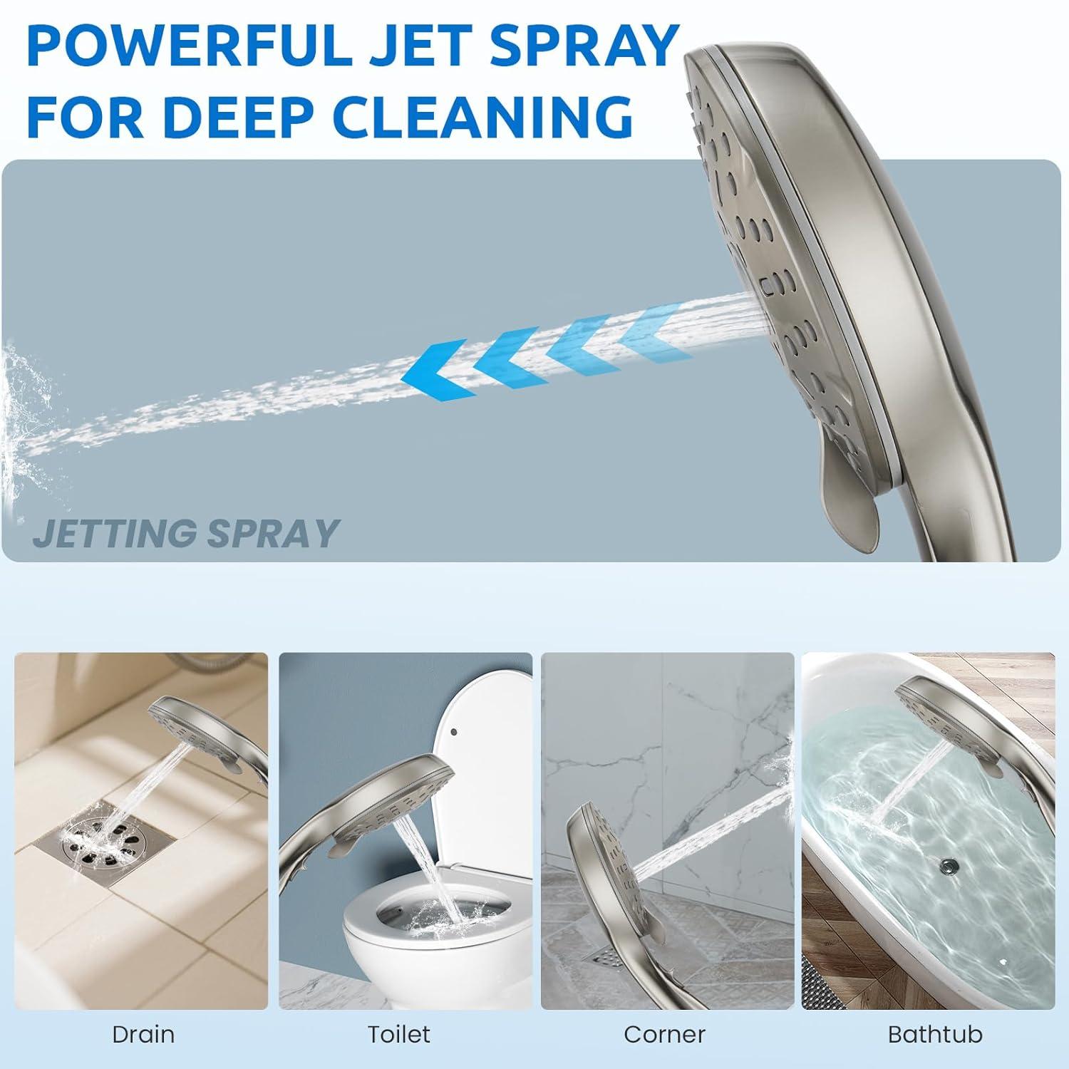 8" Dual Shower Head Combo, Rainfall Shower Head with Handheld, 6 Spray Settings Angle Adjustable Handheld Shower Head with Pause, Height Adjustable, Matte Black