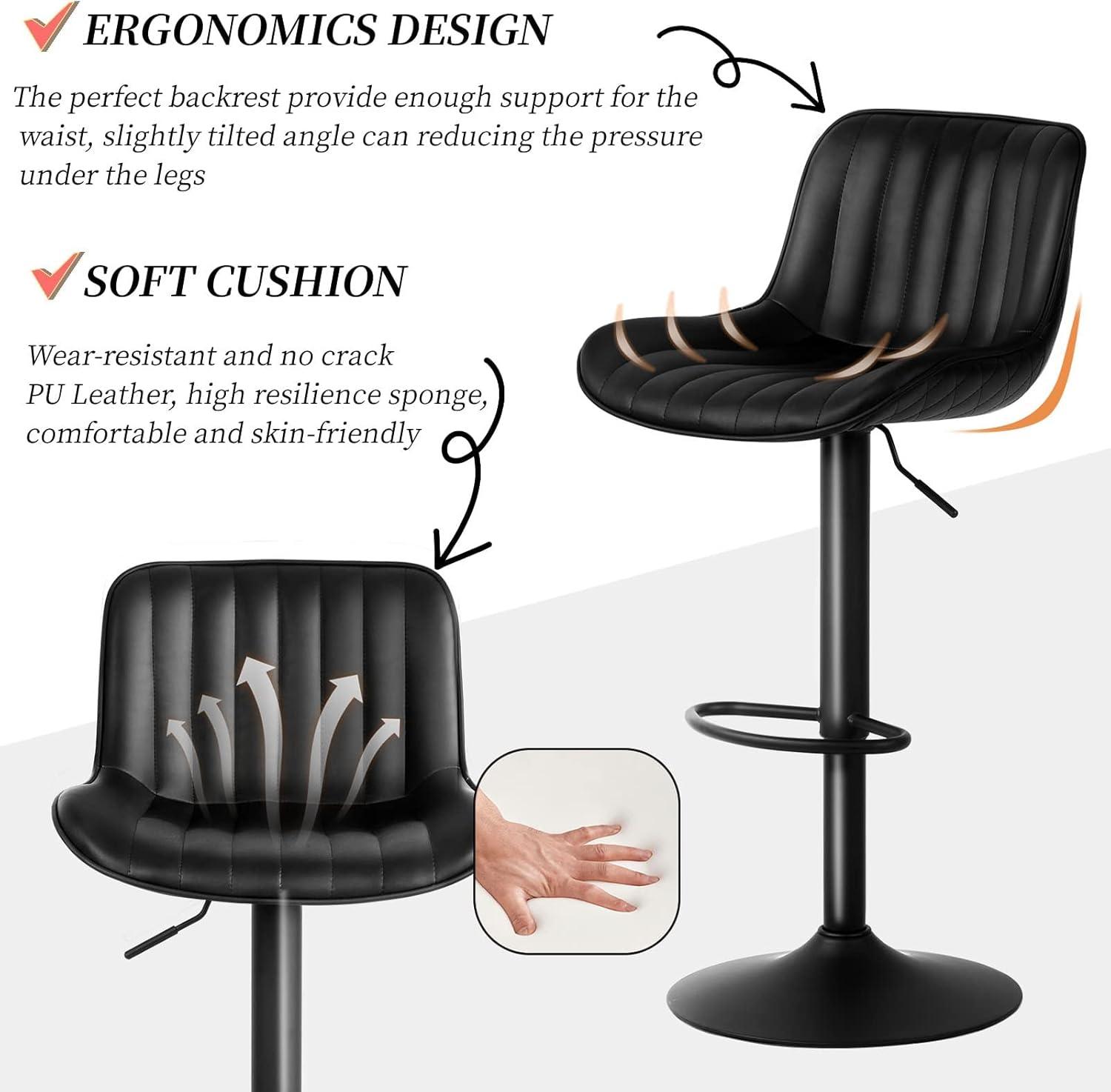 Zager Swivel Adjustable Height Bar Stools, Leather Upholstered Counter Stools, Modern Pub Stool
