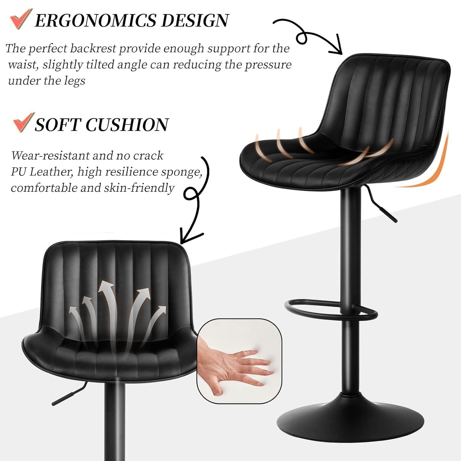 Zager Swivel Adjustable Height Bar Stools, Leather Upholstered Counter Stools, Modern Pub Stool