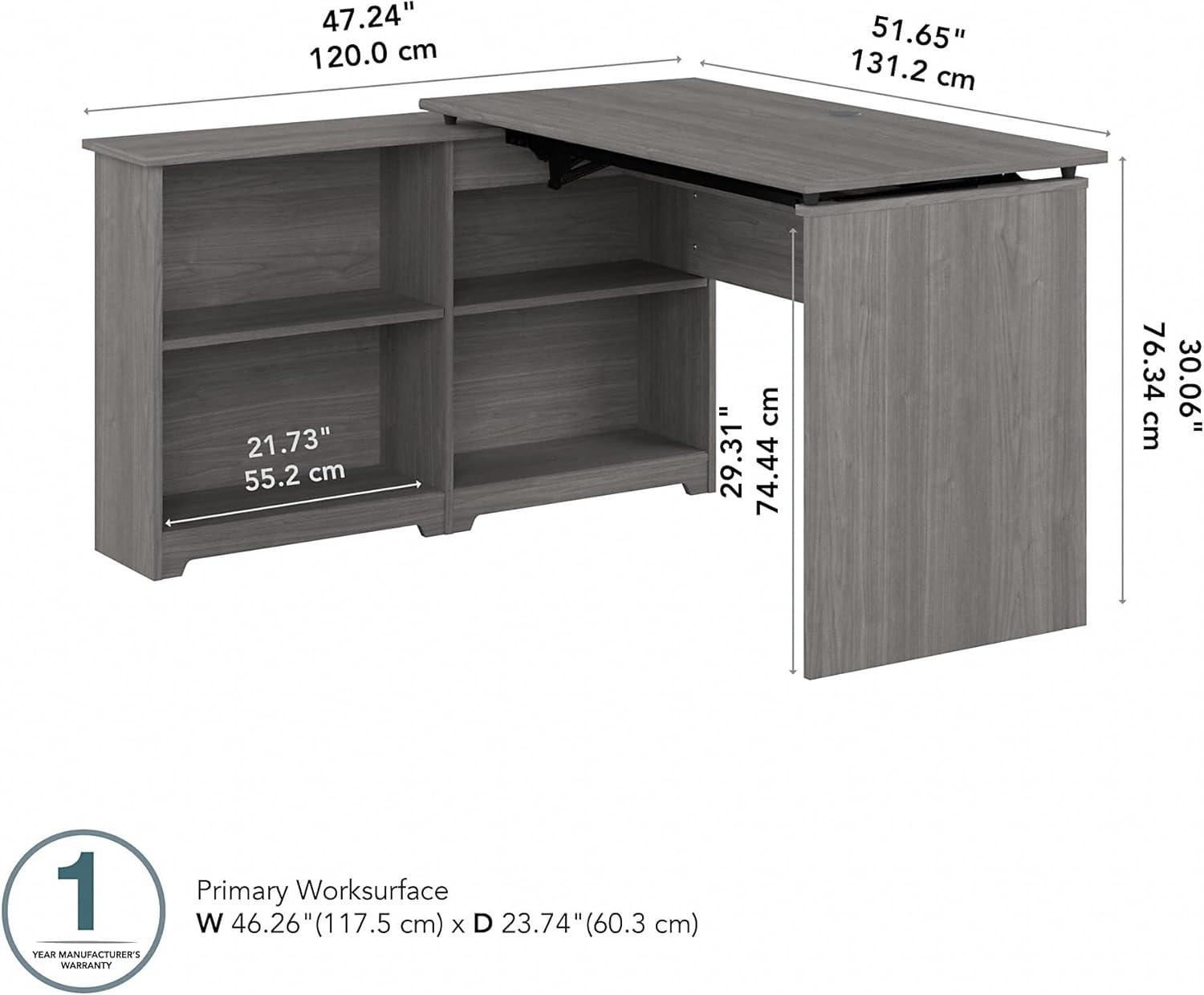 Modern Gray Adjustable Height Corner Desk with Shelves