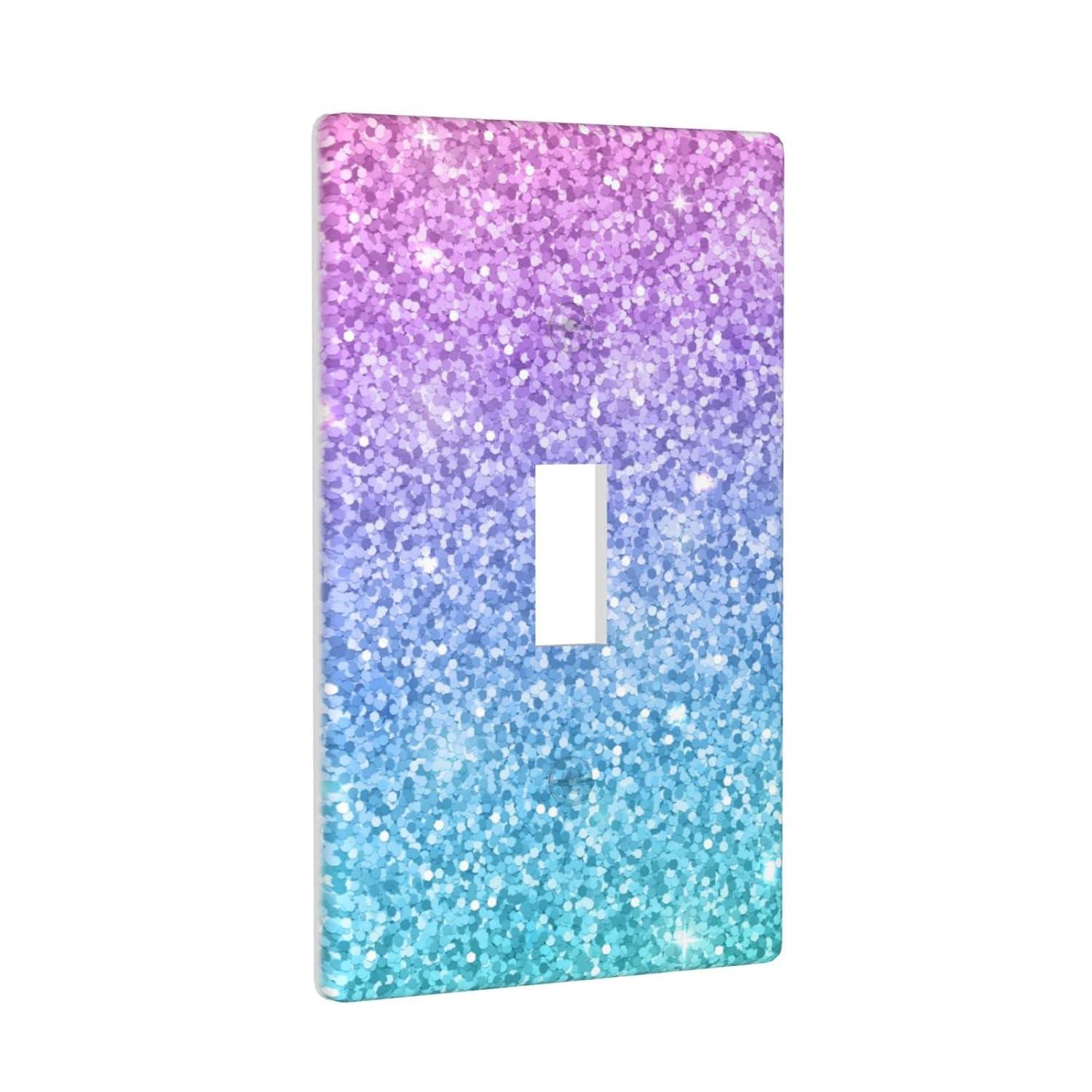 Light Switch Cover Pink Blue Glitter Wall Plates 1-Gang Single Toggle 4.5 X 2.76 Inch 1 Pack