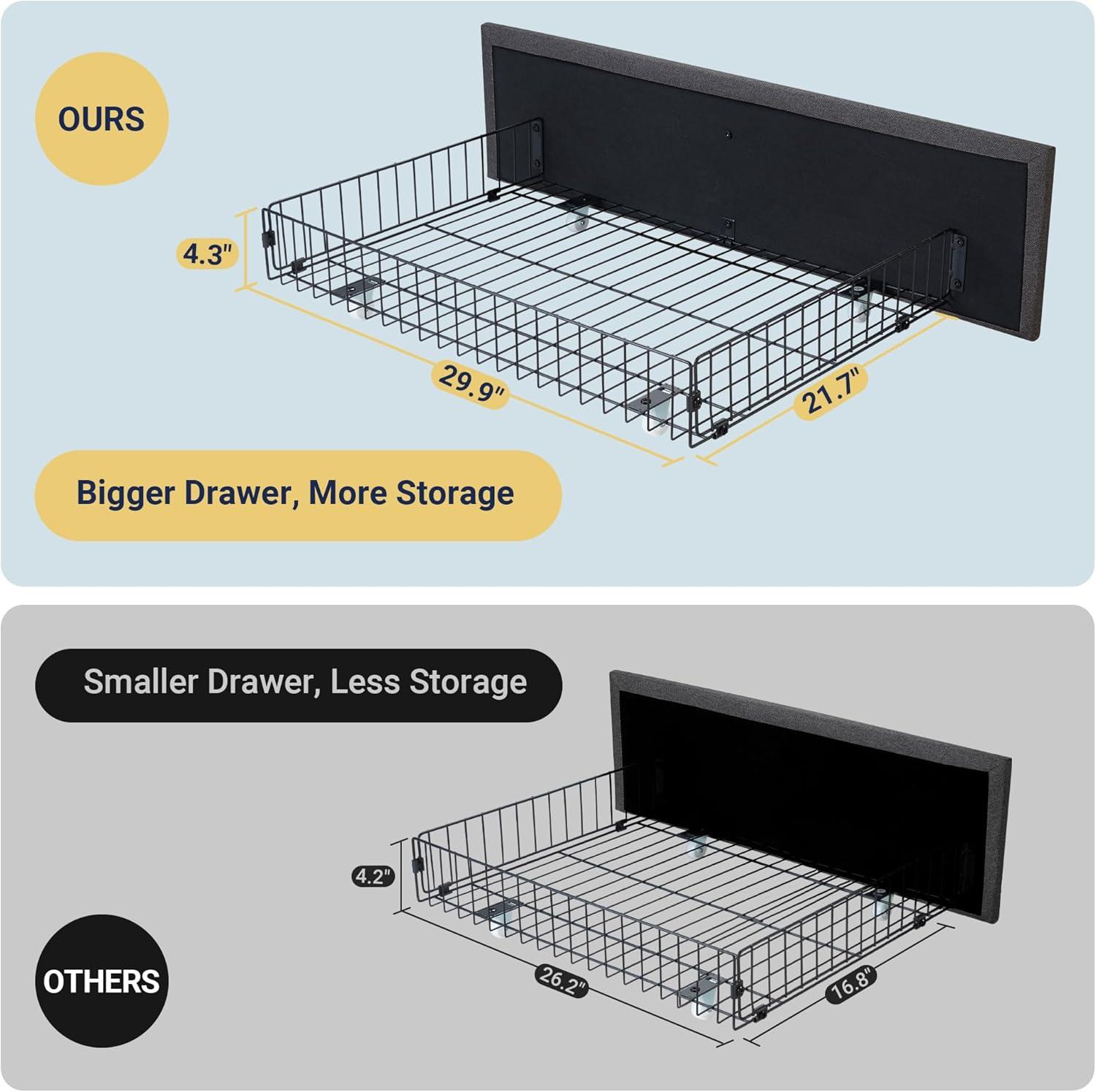 Allewie Upholstered King Size Platform Bed Frame with 4 Storage Drawers and Headboard, Square Stitched Button Tufted, Mattress Foundation with Wooden Slats Support, No Box Spring Needed, Dark Grey