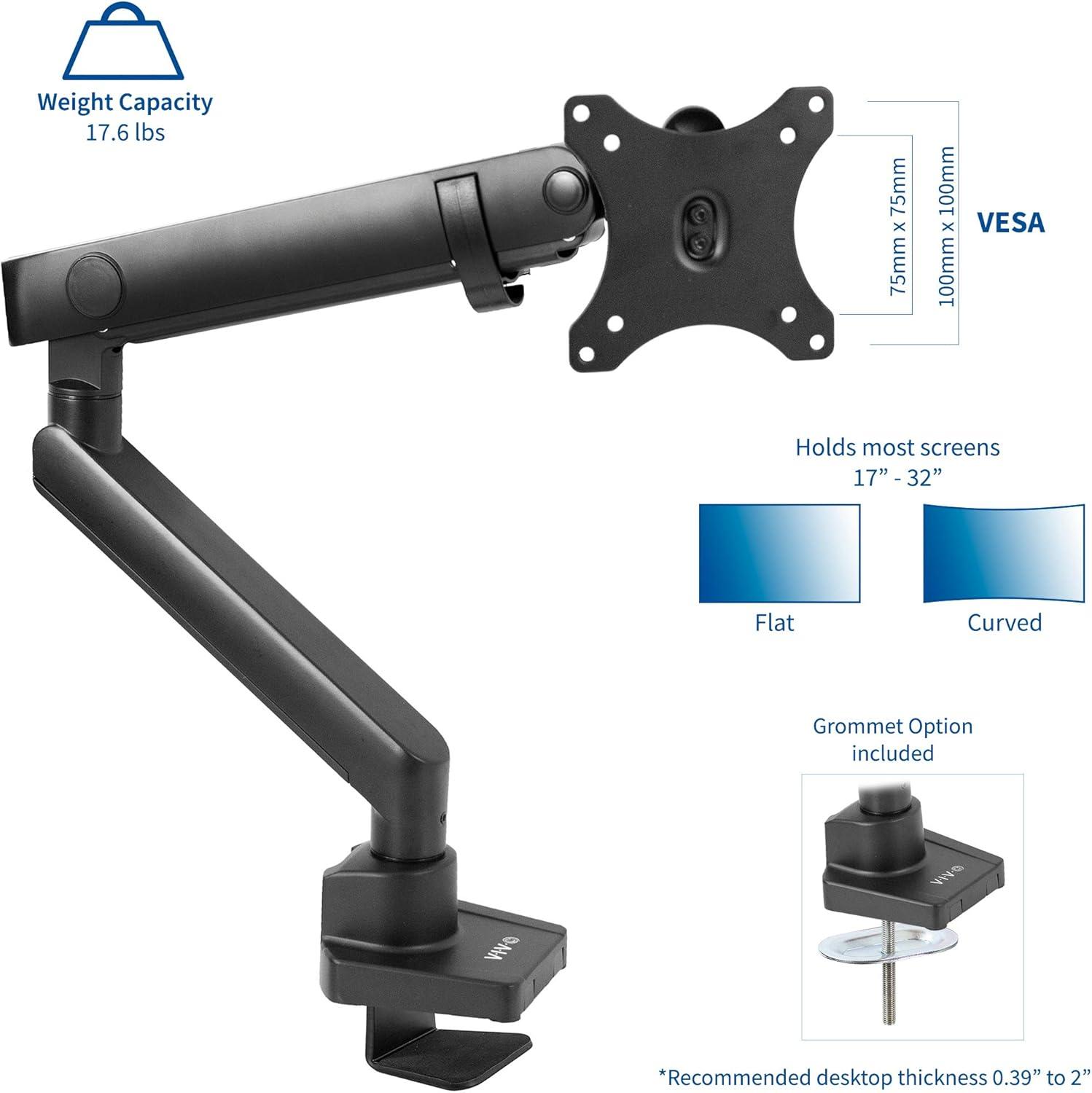 Black Aluminum Full Motion Single Monitor Desk Mount