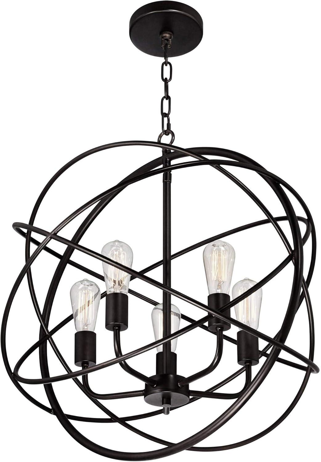 Franklin Iron Works Ellery Bronze Orb Foyer Pendant Chandelier 24 3/4" Wide Modern 5-Light LED Fixture for Dining Room House Kitchen Island Entryway