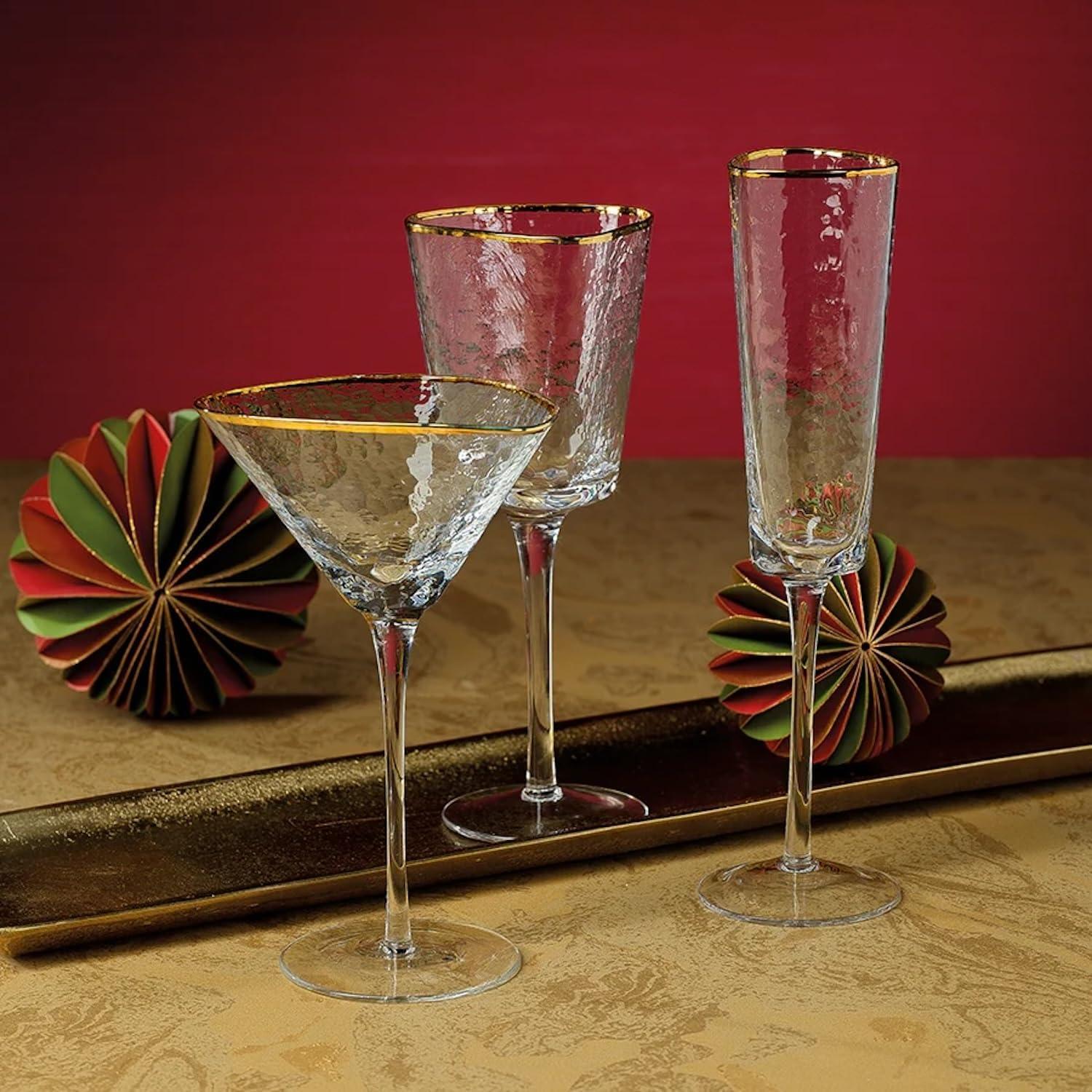 Clear Glass Martini Glasses with Gold Rim - Set of 4