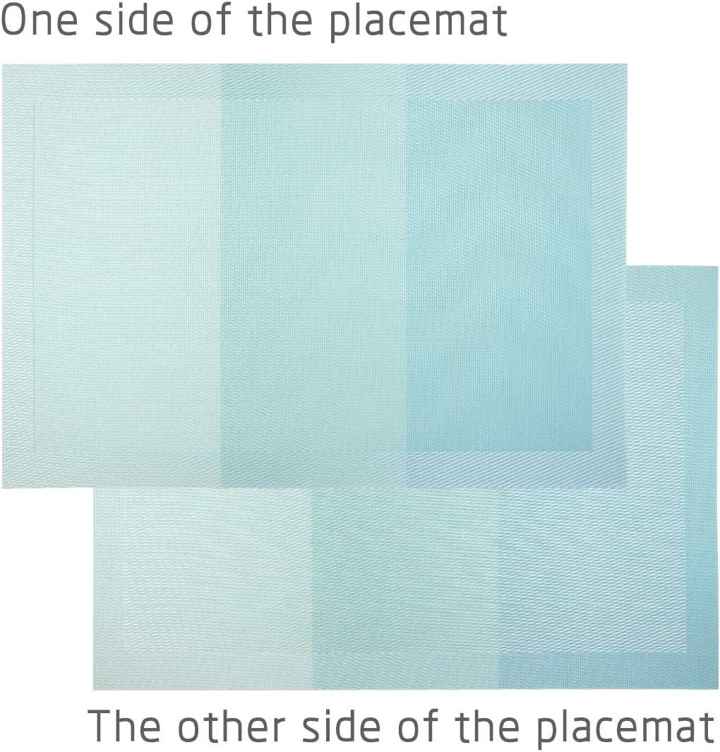 pigchcy Placemats, Heat Insulation Non Slip Plastic Placemats, Washable Easy to Clean Woven Vinyl Kitchen Stain Resistant Placemats for Dining Table Set of 6 (Sky Blue)