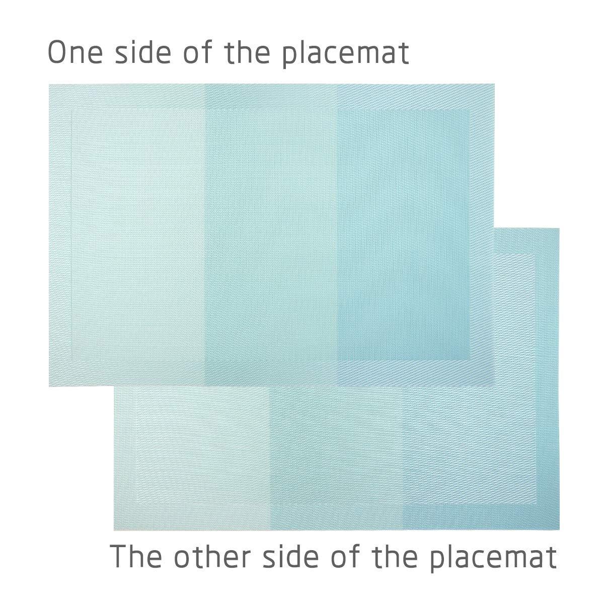 pigchcy Placemats, Heat Insulation Non Slip Plastic Placemats, Washable Easy to Clean Woven Vinyl Kitchen Stain Resistant Placemats for Dining Table Set of 6 (Sky Blue)