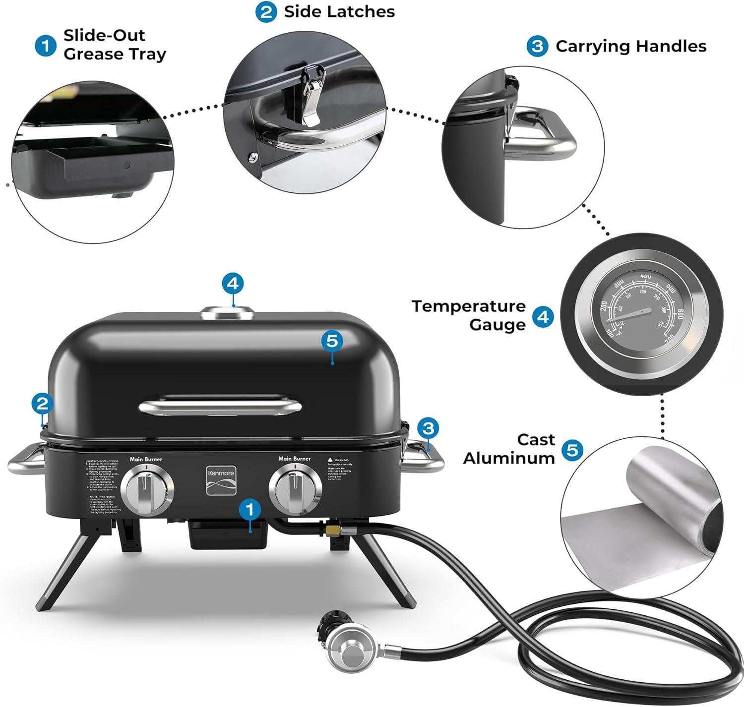 Kenmore 2-Burner Portable Tabletop Retro Gas Grill