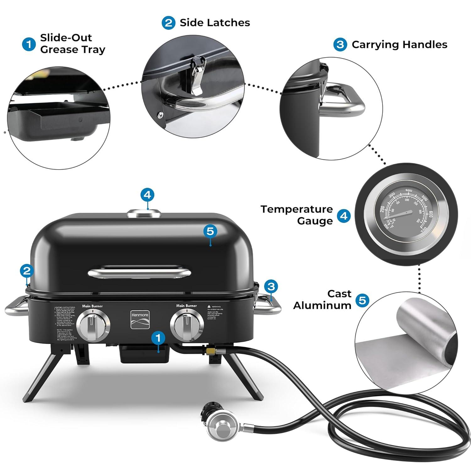 Kenmore 2-Burner Portable Tabletop Retro Gas Grill