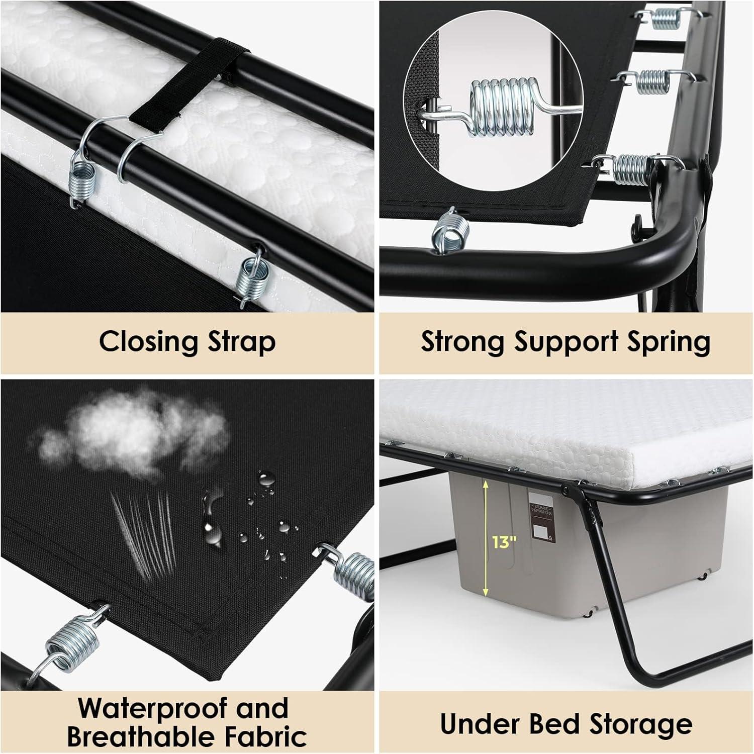 MAMIZO Folding Bed 75" x 35", 4 in Wider Rollaway Bed with Mattress for Adults, Portable, Metal Frame with Memory Foam Mattress, No Assembly Required (75" x35" x14")
