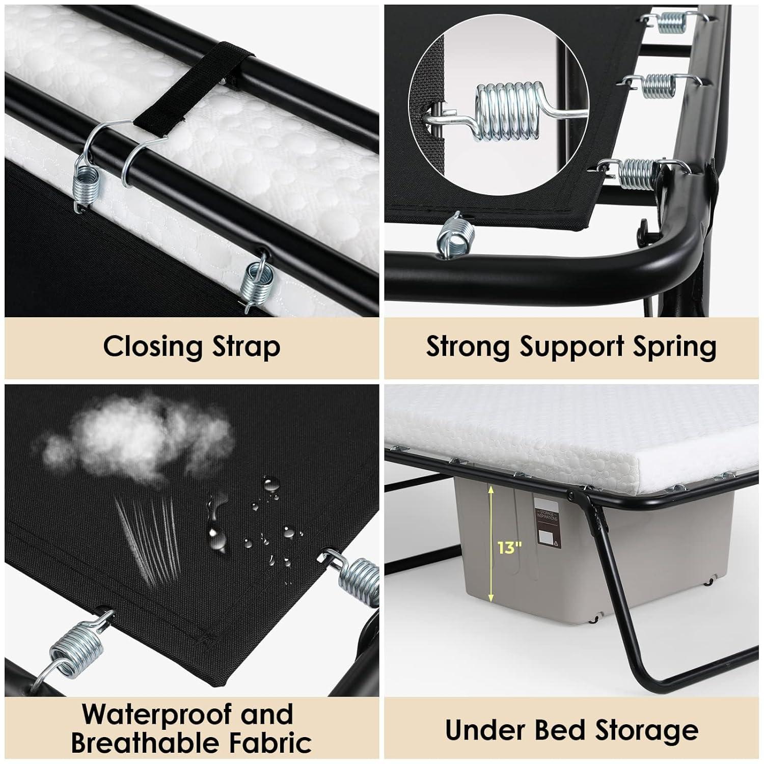 MAMIZO Folding Bed 75" x 35", 4 in Wider Rollaway Bed with Mattress for Adults, Portable, Metal Frame with Memory Foam Mattress, No Assembly Required (75" x35" x14")