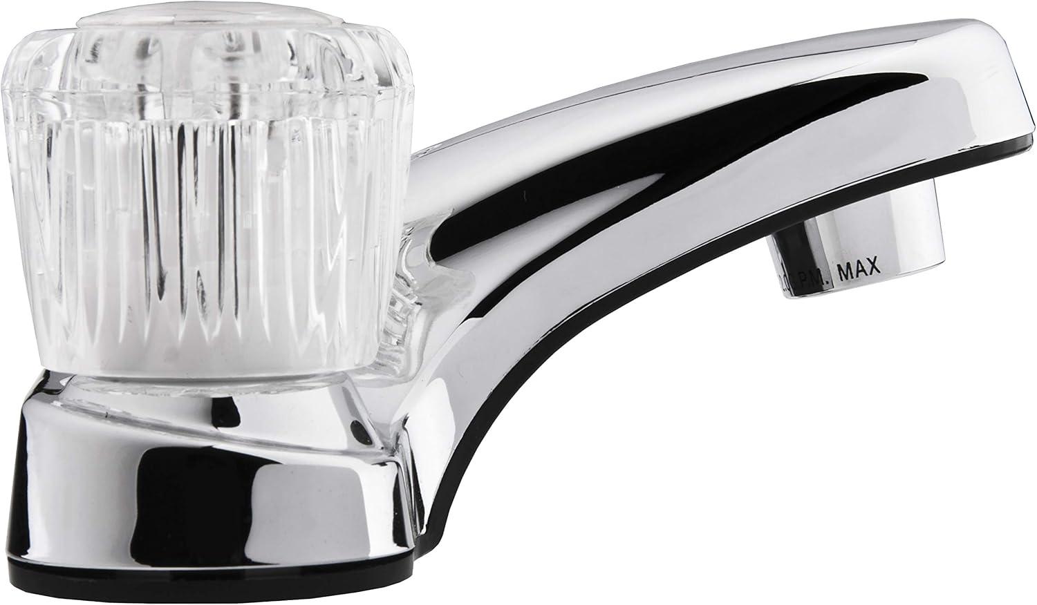 Dura Faucet Lavatory Faucet with Crystal Acrylic Knobs for RV Bathroom - Chrome Polished