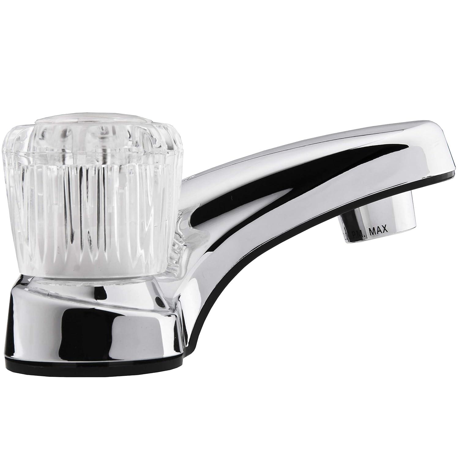 Dura Faucet Lavatory Faucet with Crystal Acrylic Knobs for RV Bathroom - Chrome Polished