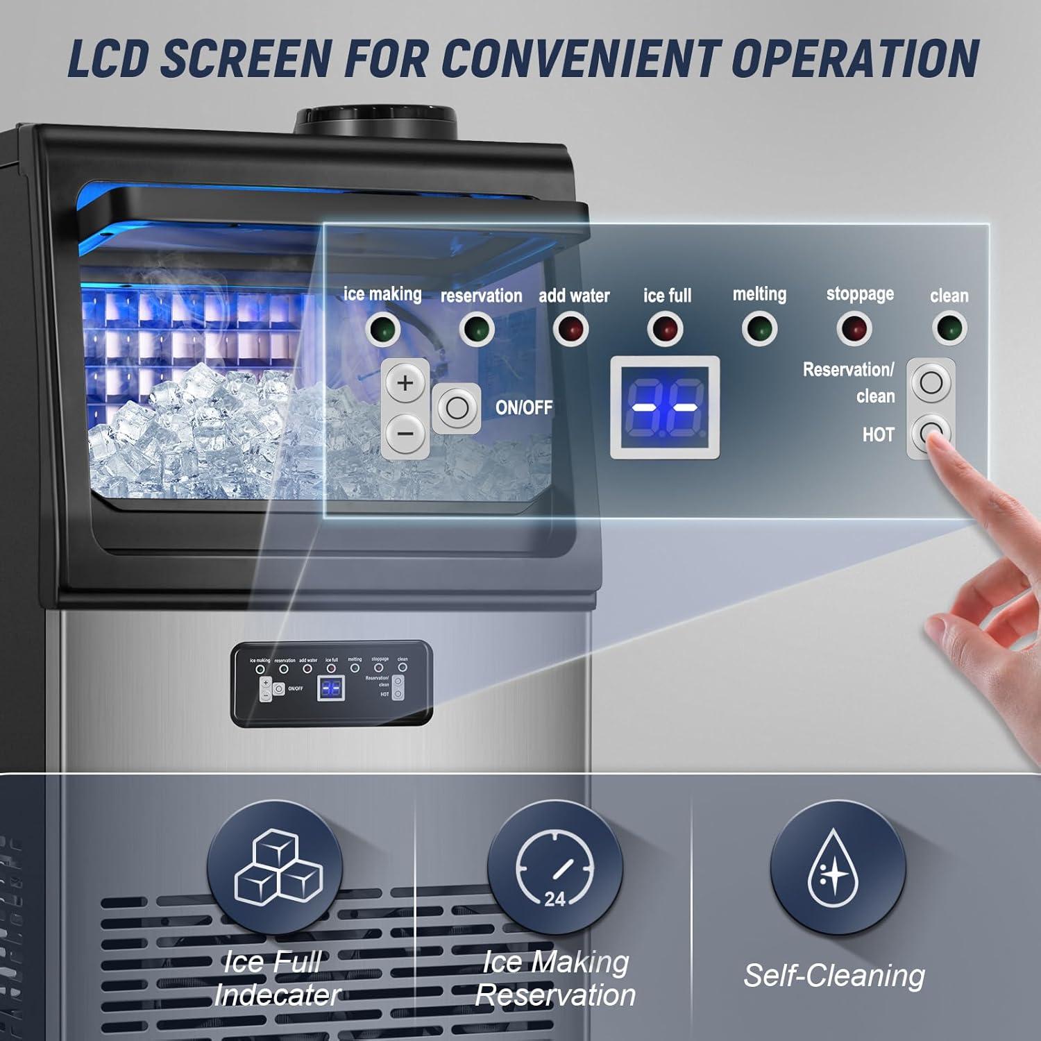 Commercial Ice Maker 100 lb./24H Freestanding Ice Maker Machine with 20 lb. Storage, 2 Water Inlet Modes Stainless Steel