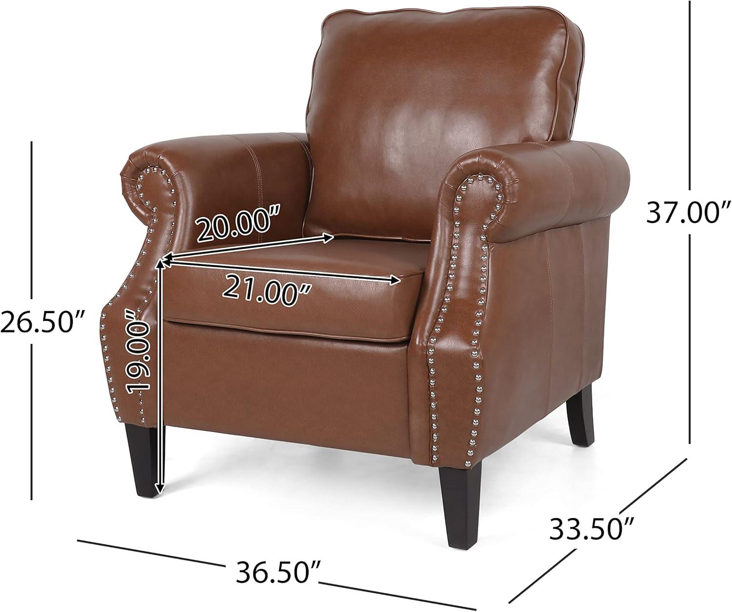 Christopher Knight Home Dowd Faux Leather Club Chair with Nailhead Trim Cognac Brown/Dark Brown