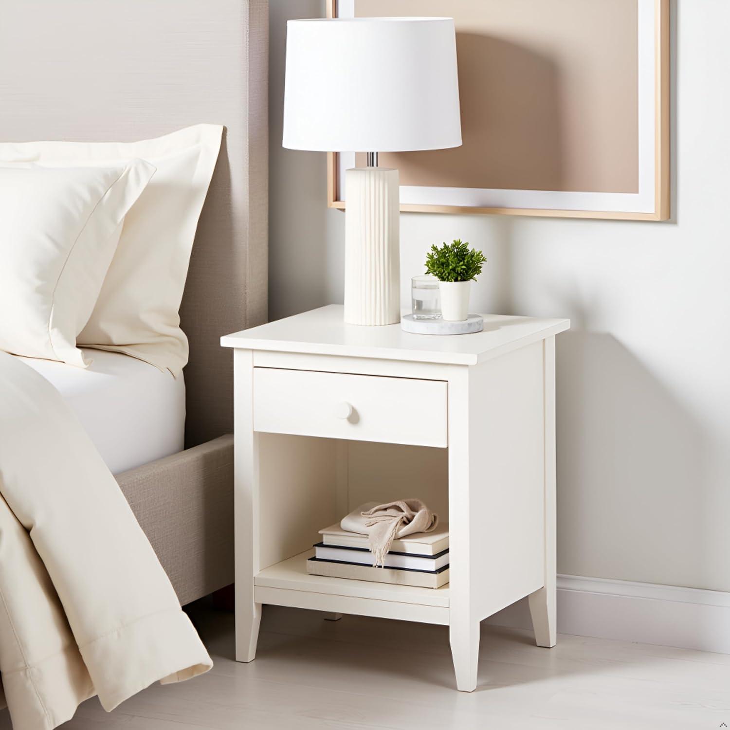 Alaterre Furniture Simplicity Nightstand, Bedside Table with Drawer, Perfect for Kids Bedroom, White