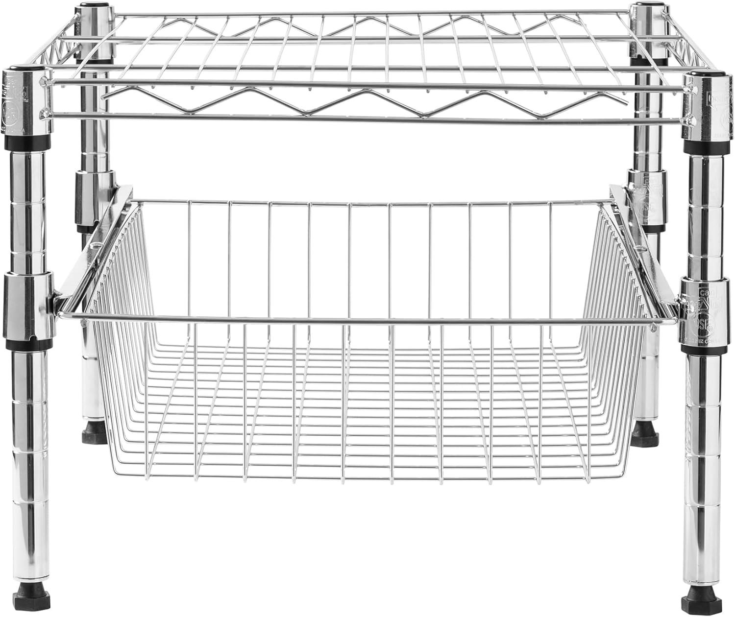 Honey-Can-Do Steel 2-Tier Stackable Adjustable Cabinet Organizer with Drawer, Chrome