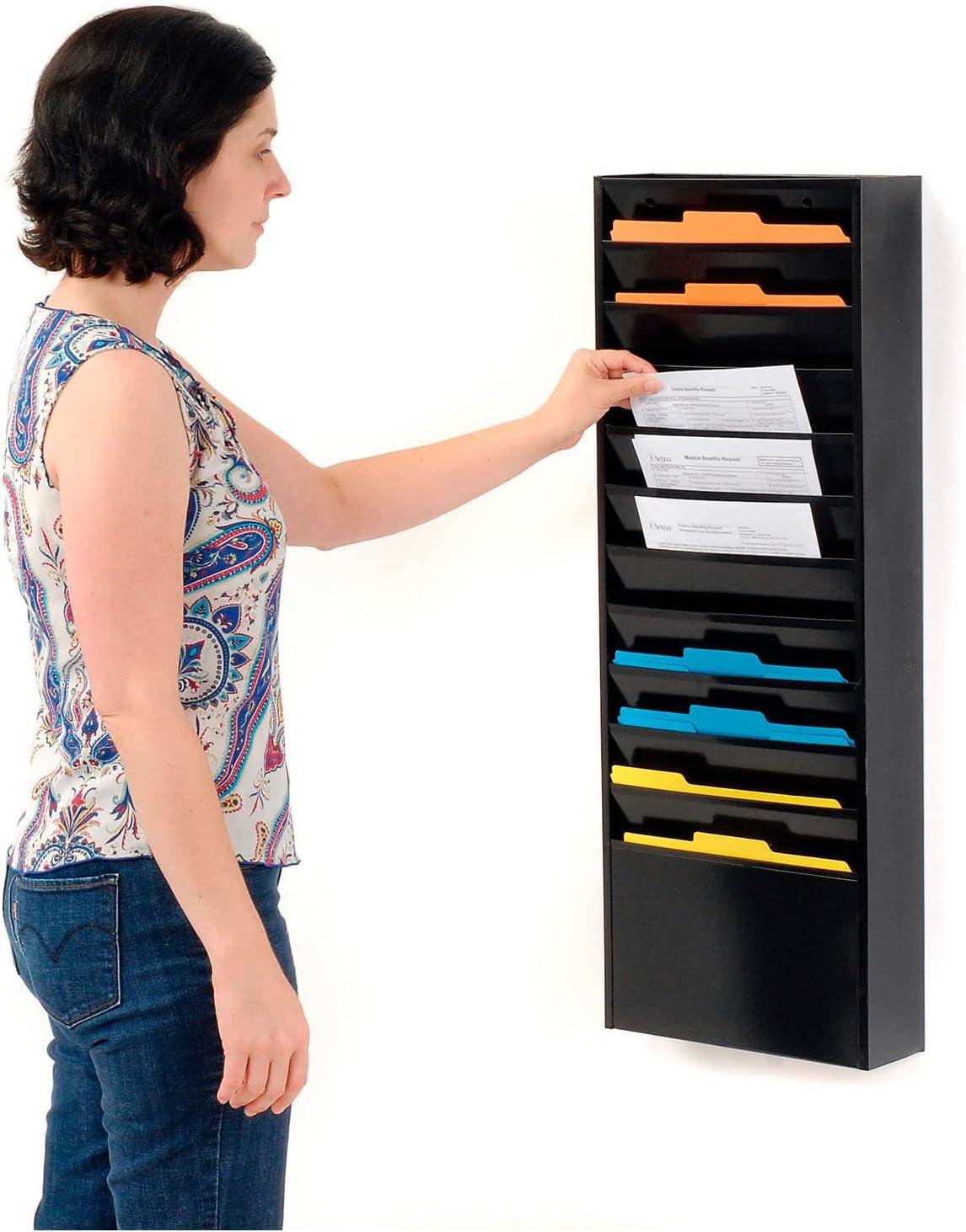 Medical Chart Hanging Wall File Holder, 11 Pockets, Black