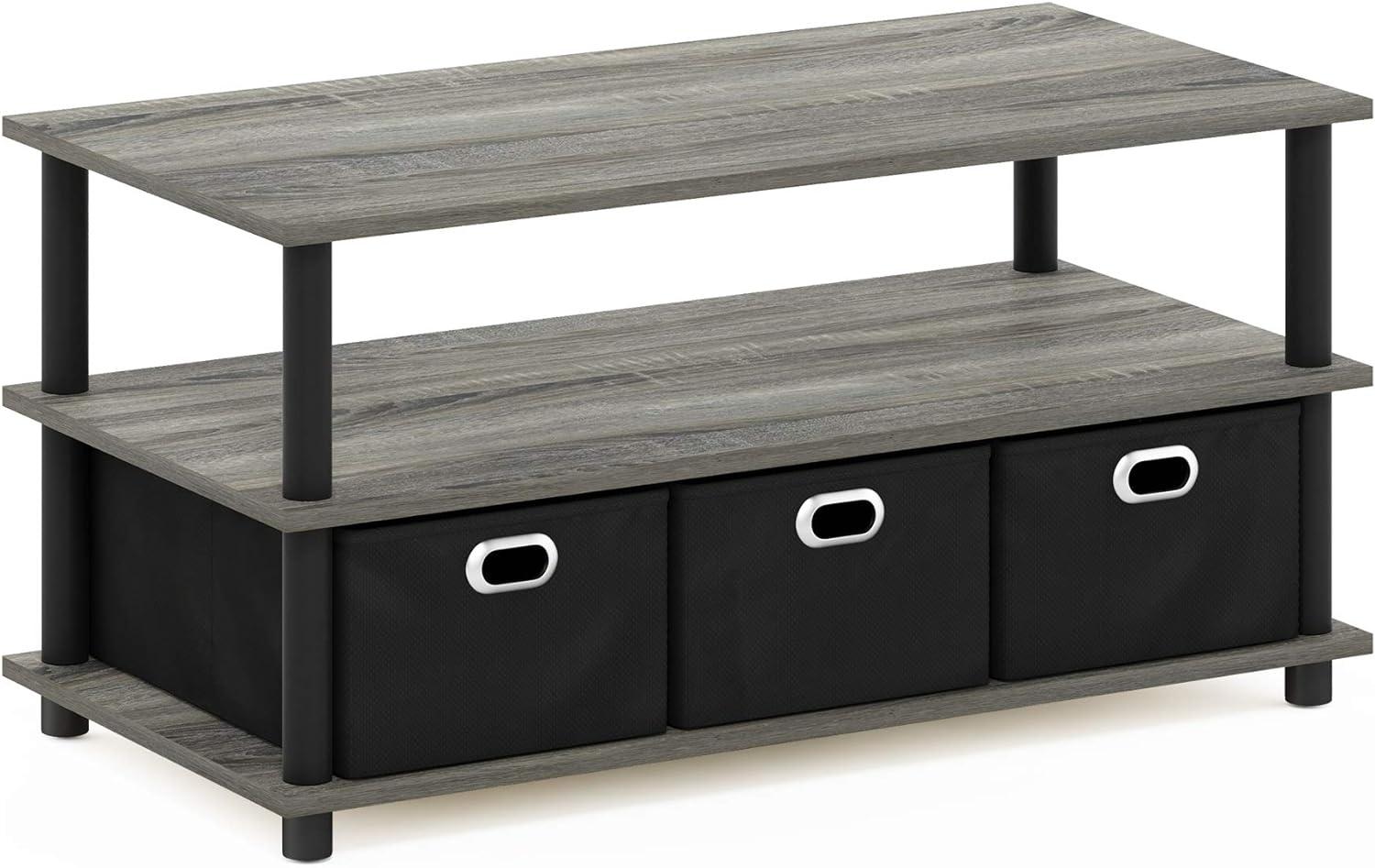 French Oak Gray Rectangular Coffee Table with Storage Bins