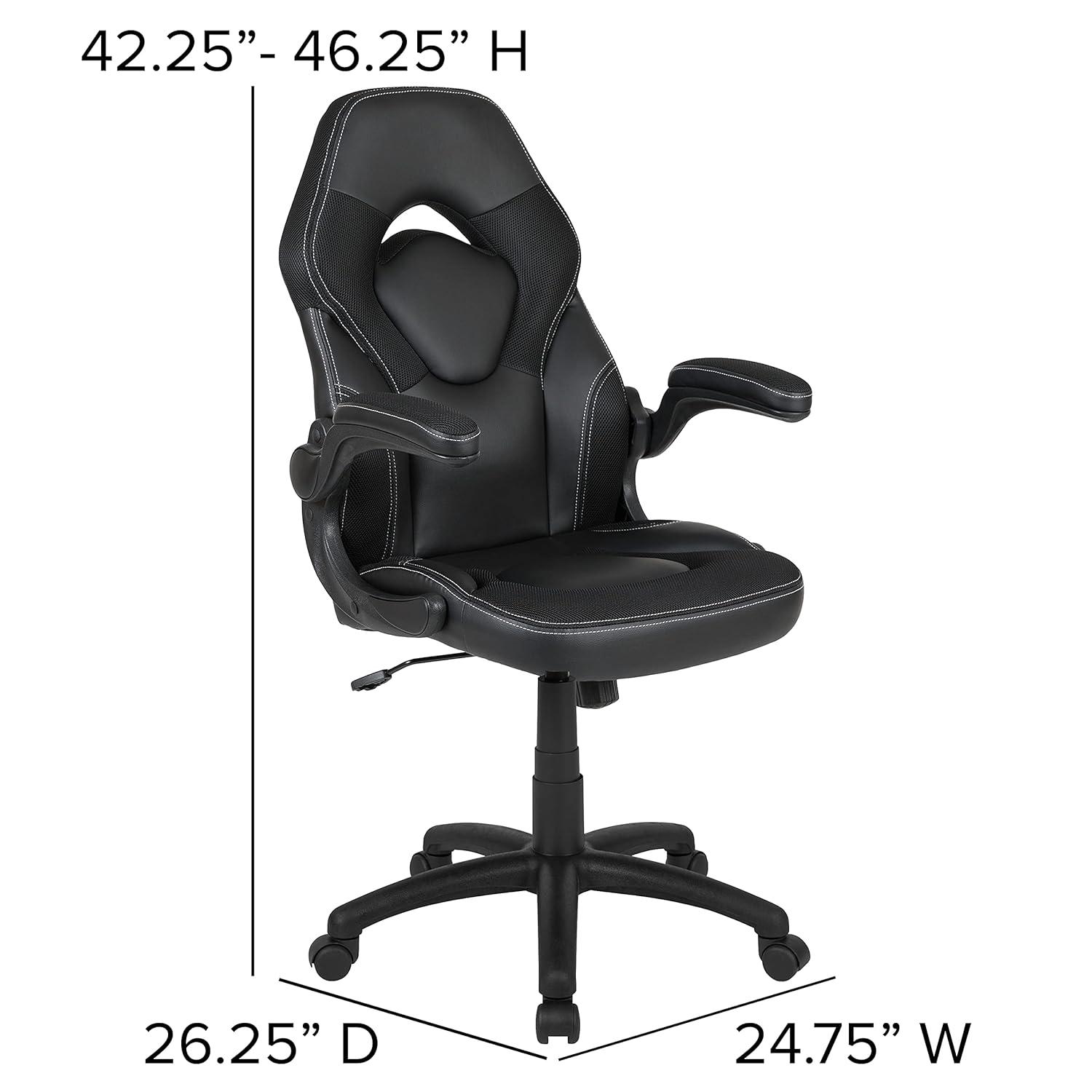 Flash Furniture Black Gaming Desk and Black Footrest Reclining Gaming Chair Set with Cup Holder, Headphone Hook & 2 Wire Management Holes
