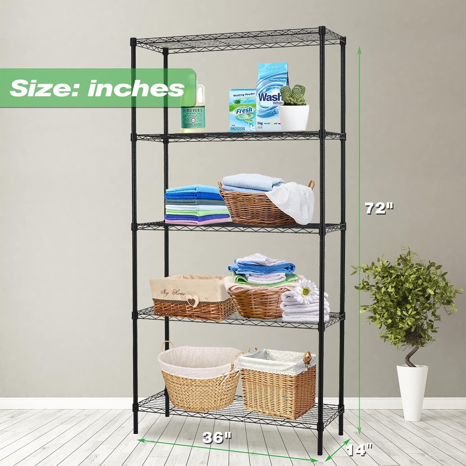 NiamVelo 5-Tier Wire Storage Shelves, Black