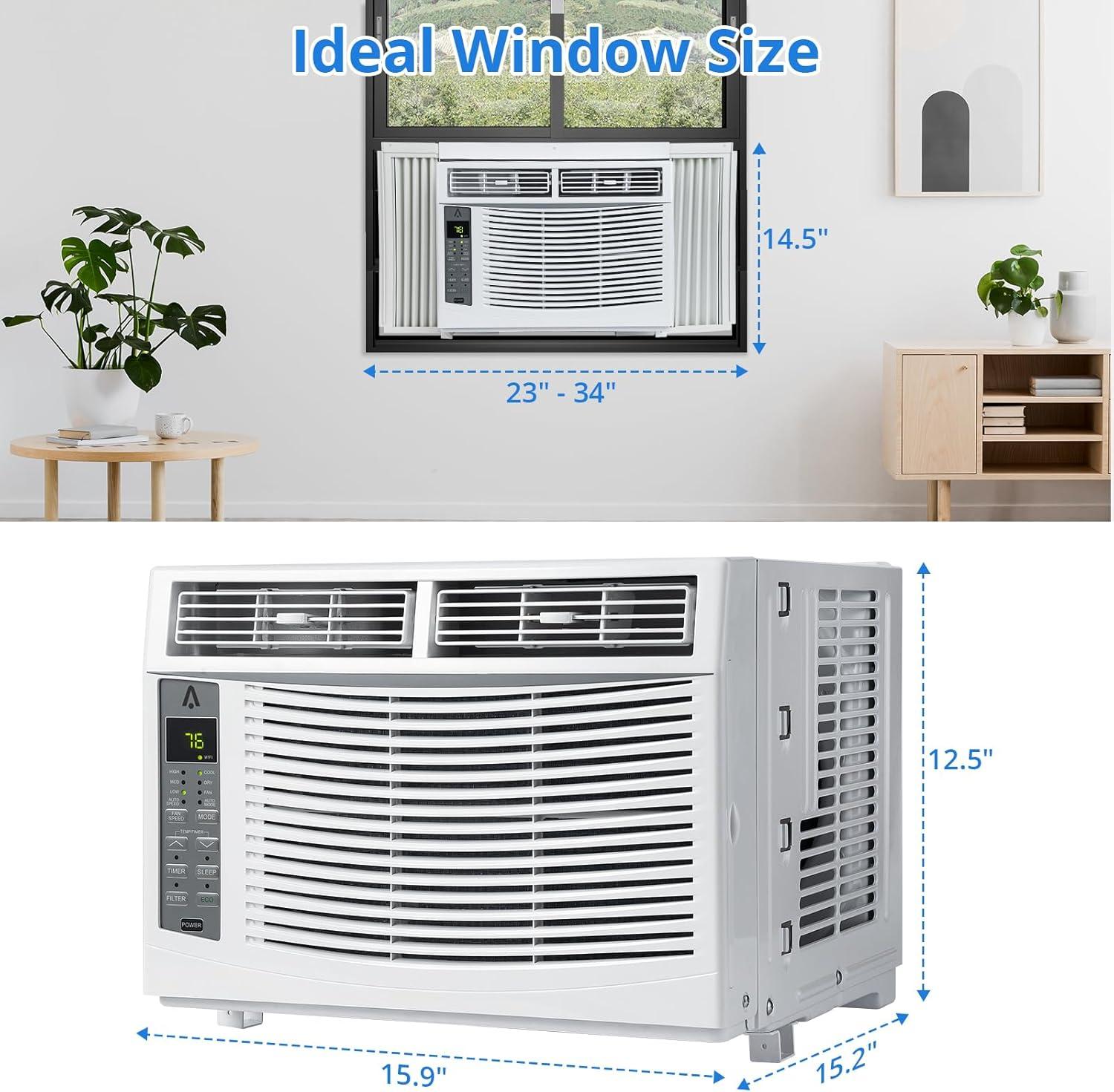 Homhougo 6,000 BTU Window Air Conditioner, 3-in-1 AC Unit (Cooling, Dehumidifying, Fan), Timer, Sleep/ECO Mode, Easy Installation Kit, Cools Rooms Up to 350 Sq.Ft, 115V/60Hz
