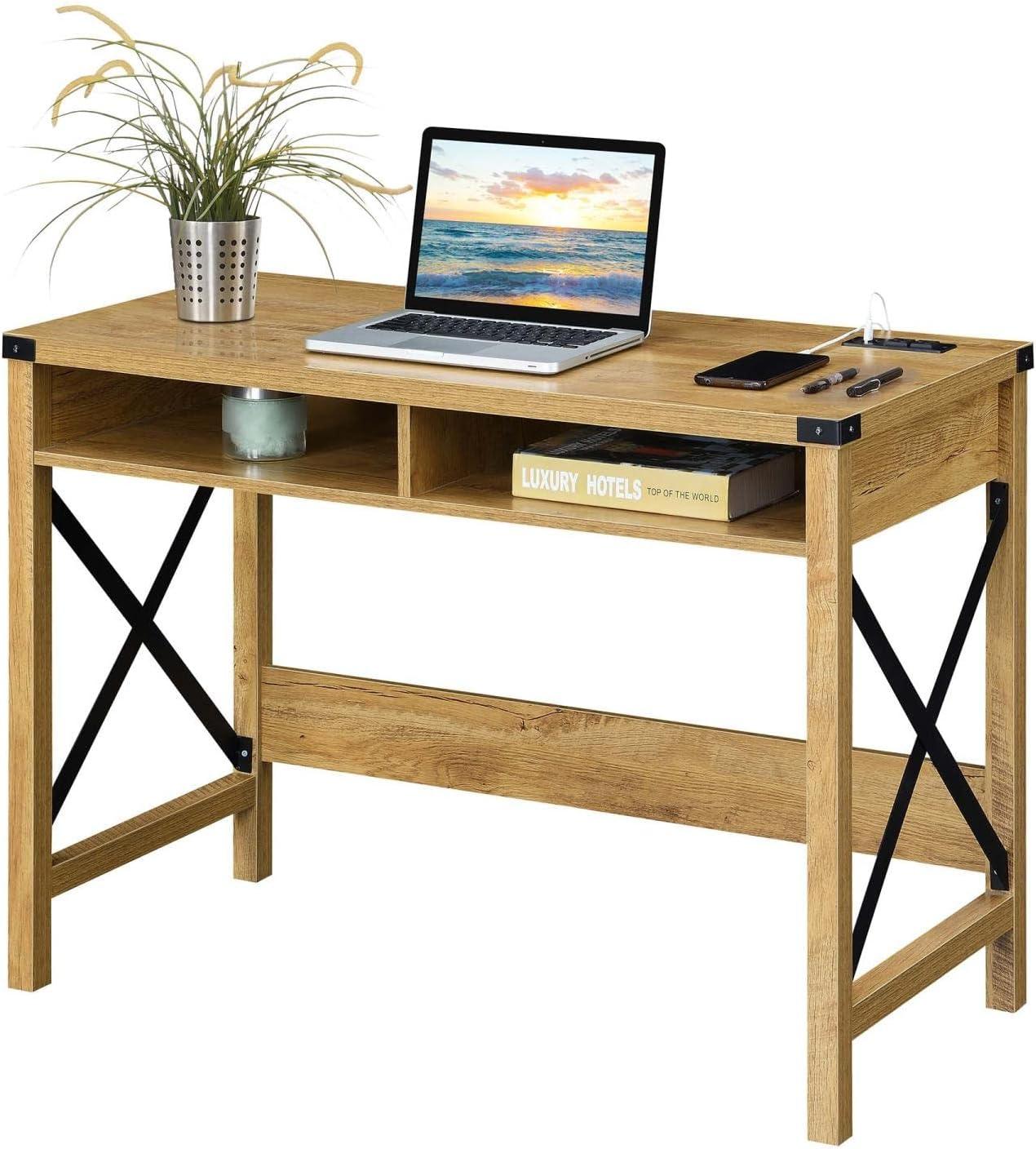 Durango 42-Inch Desk with Charging Station in Light English Oak Wood Finish