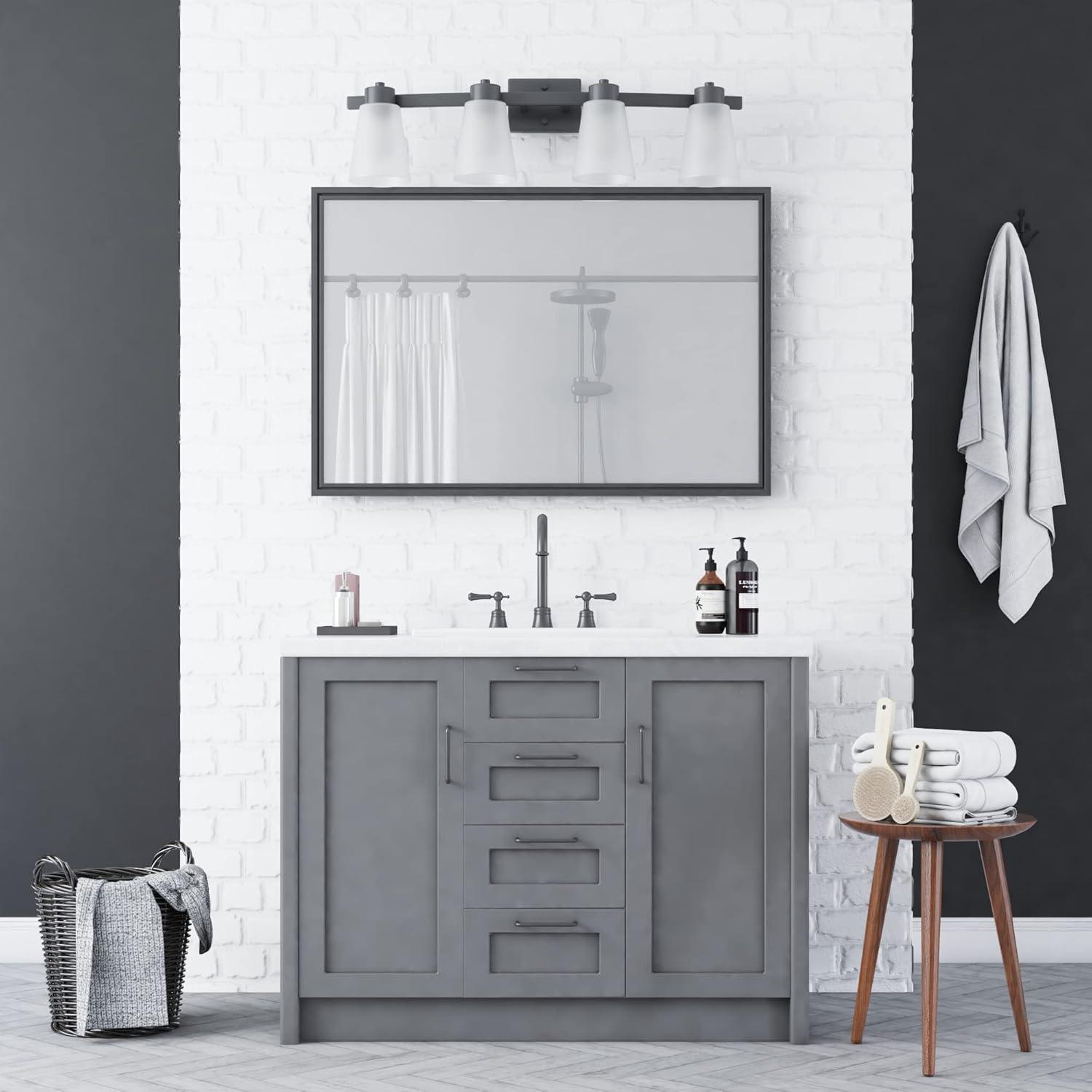 Prominence Home Fairendale 4-Light Matte Black Bathroom Vanity Light with Frosted Glass Shade