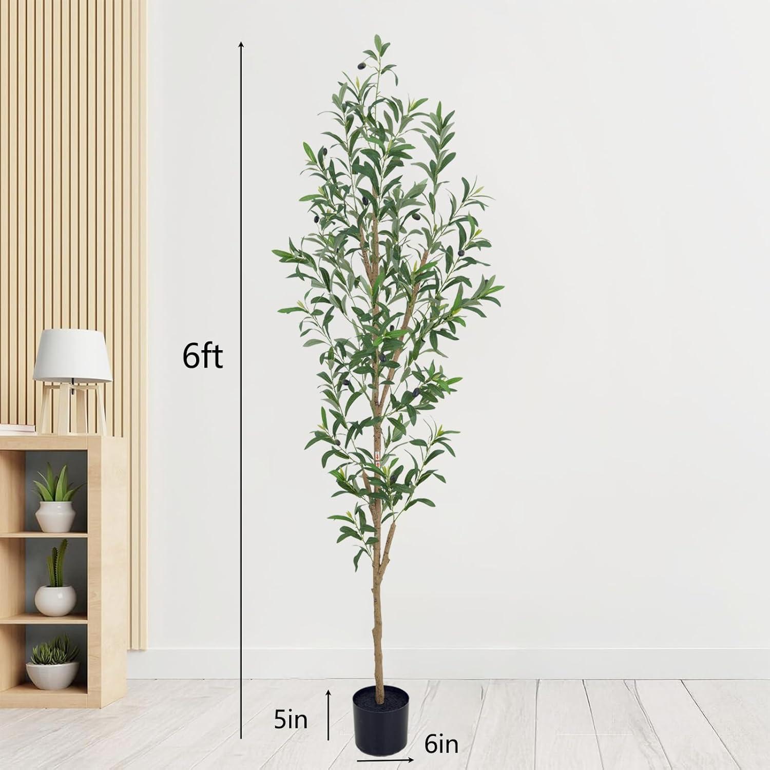 Aritizone Artificial Olive Tree 7FT Tall Fake Olive Tree with Adjustale Branches Artificial Tree for Modern Home Office Living Room Floor Decor Indoor (7FT)