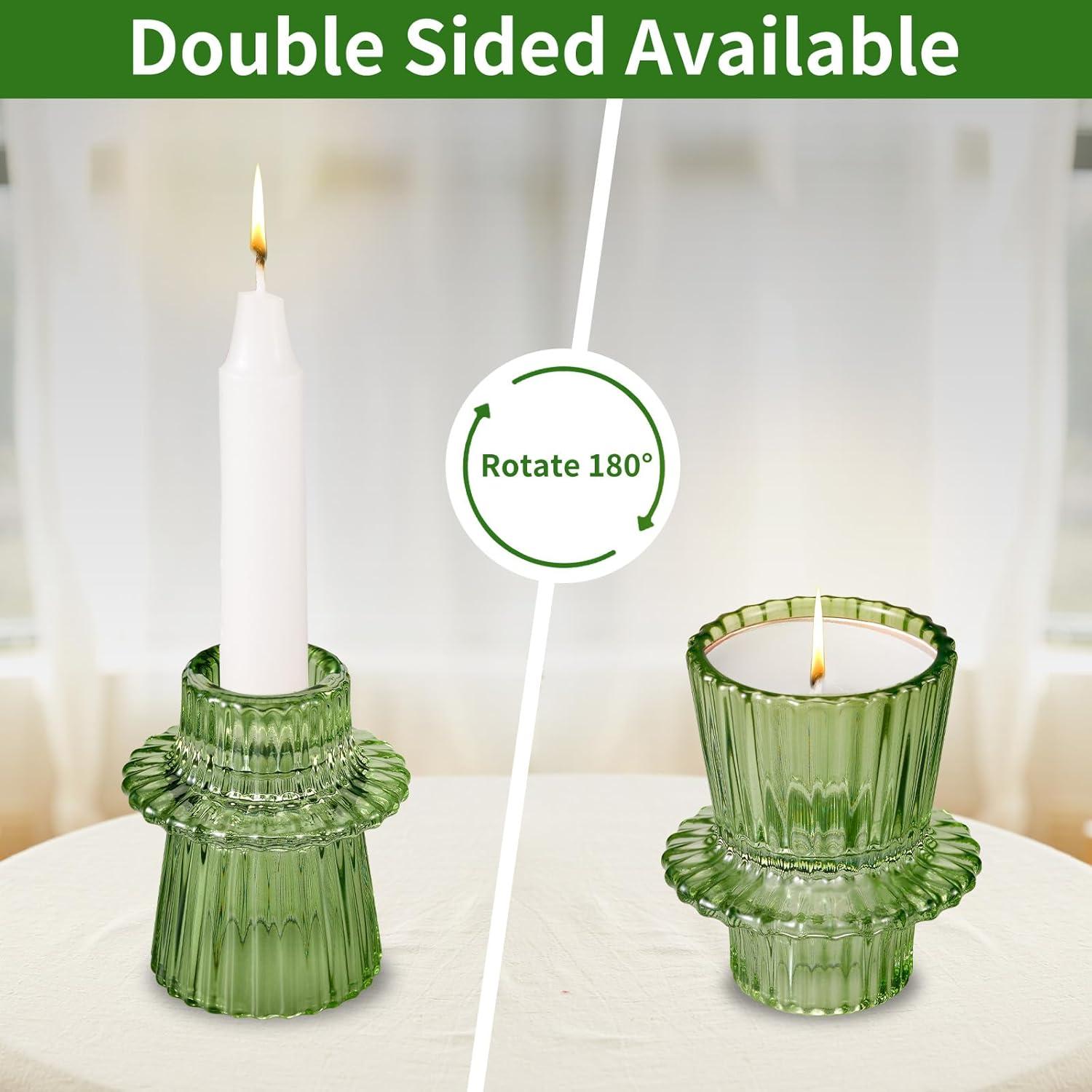 Taper Glass Candlestick Holders Tealight Candle Holders for Table Centerpieces, Wedding Decor and Dinner Party (6 Pcs, Green)