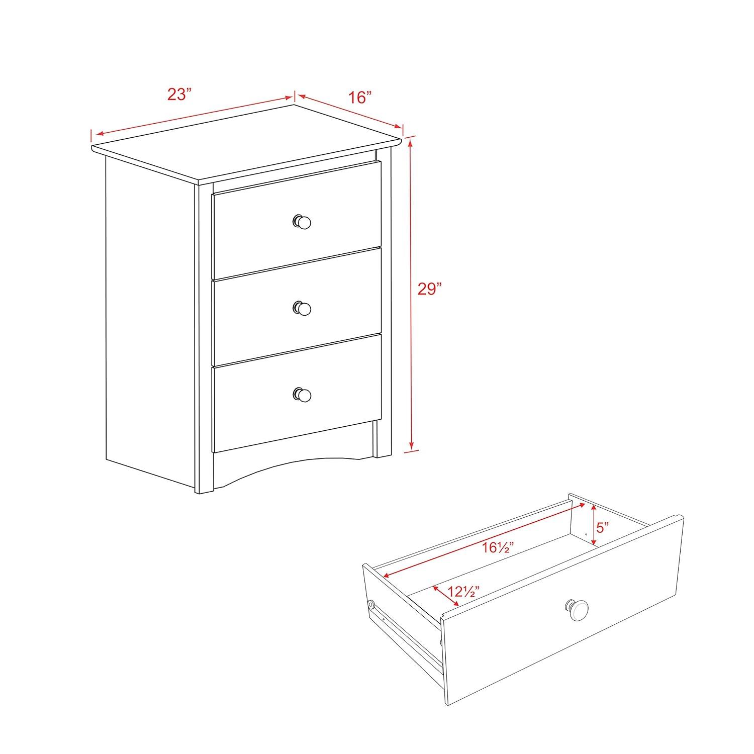 Prepac Sonoma 3 Drawer Nightstand - Black : Wood Composite Bedside Table, Rectangle Shape, Spot Clean