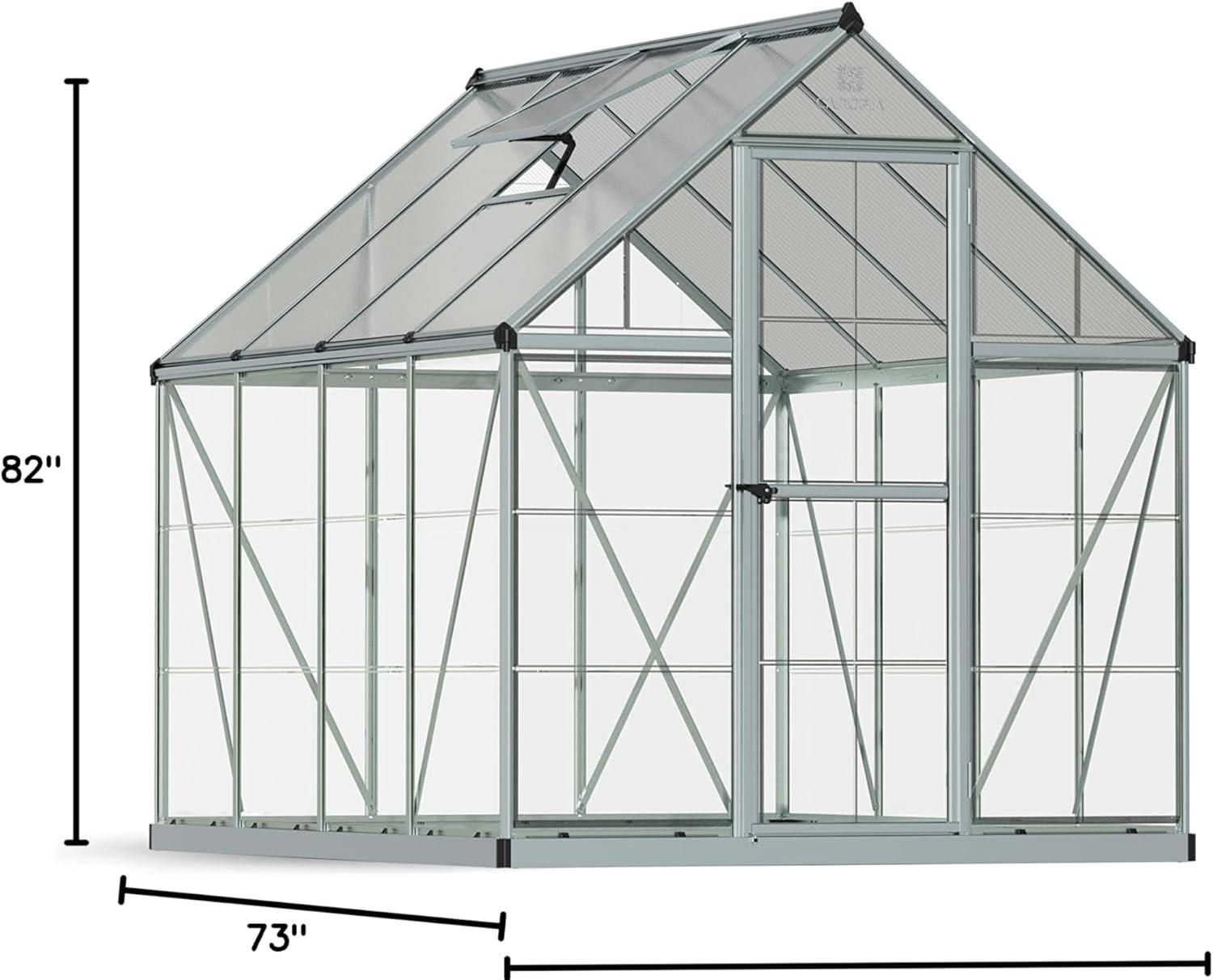 Palram - Canopia Hybrid 6' x 8' Polycarbonate/Aluminum Walk-In Greenhouse – Silver - with Roof Vent